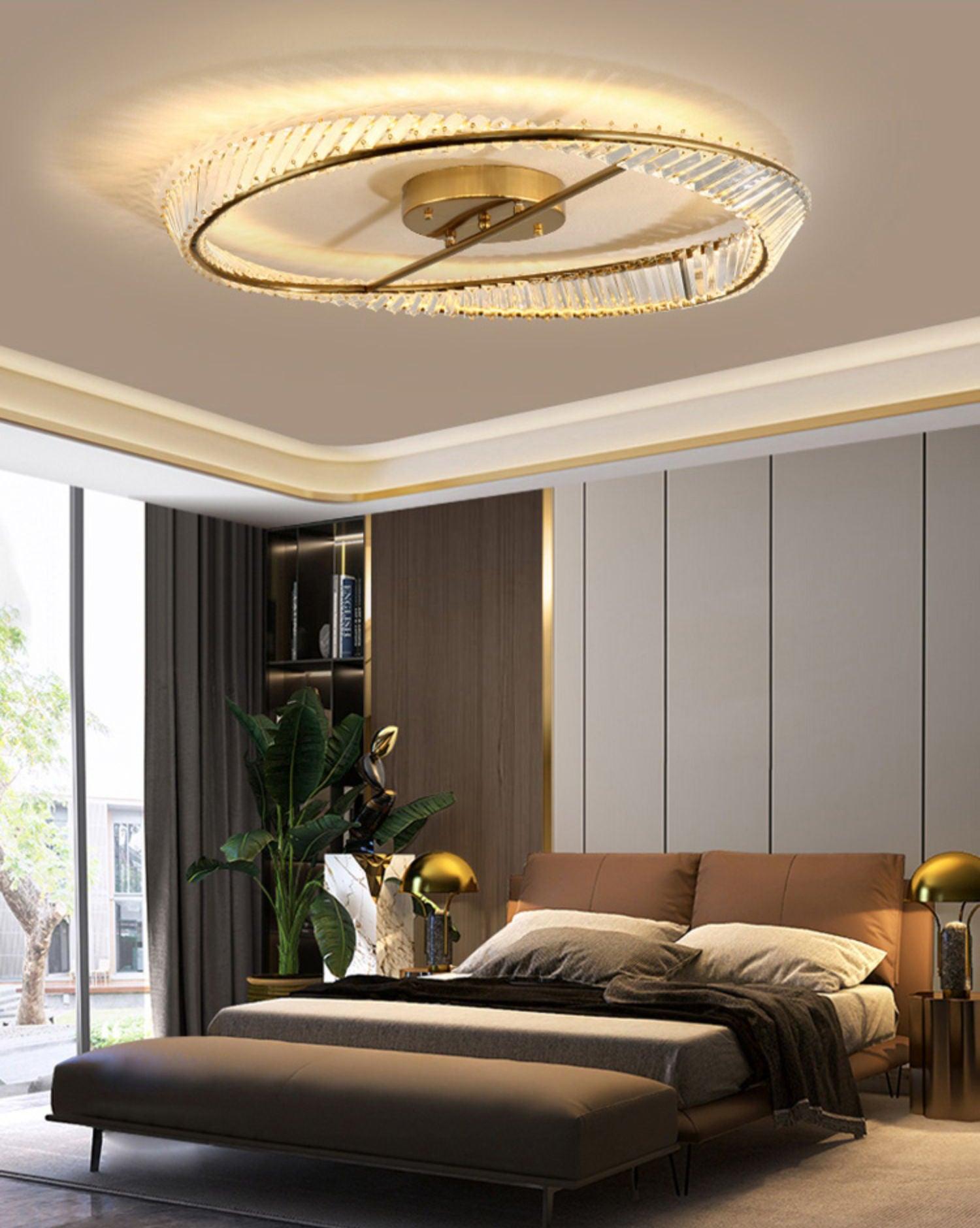 Elegant Crystal Rings Ceiling Light Fixture - Modern Chandelier for Living Room, Dining Room & Bedroom Decor