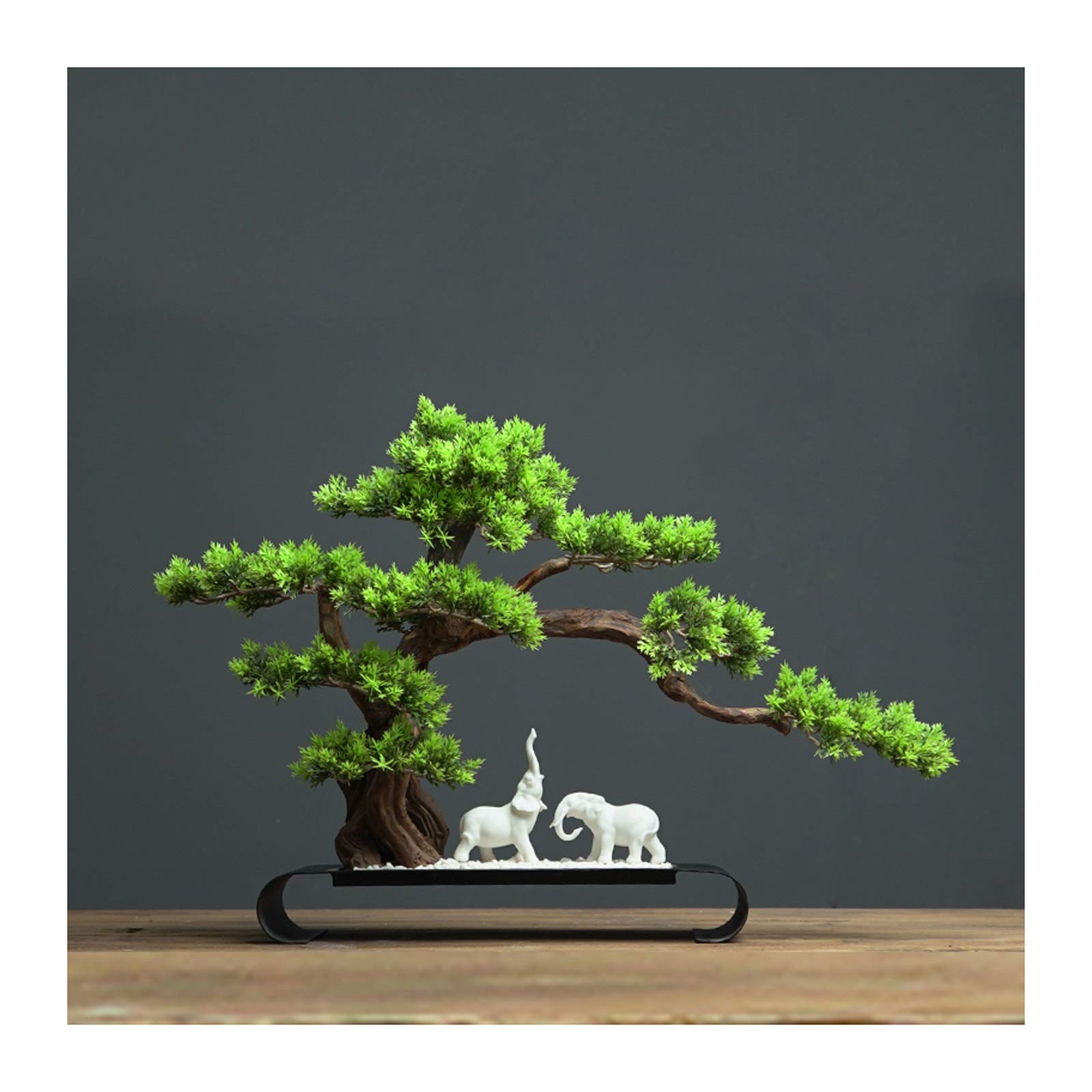 TOMYEUS Artificial Bonsai Pine Tree with Lucky Elephant - Realistic Faux Potted Plant for Home & Office Decor, Desk Display, Feng Shui Gift | Perfect for Living Room, Reception Area & Workspace