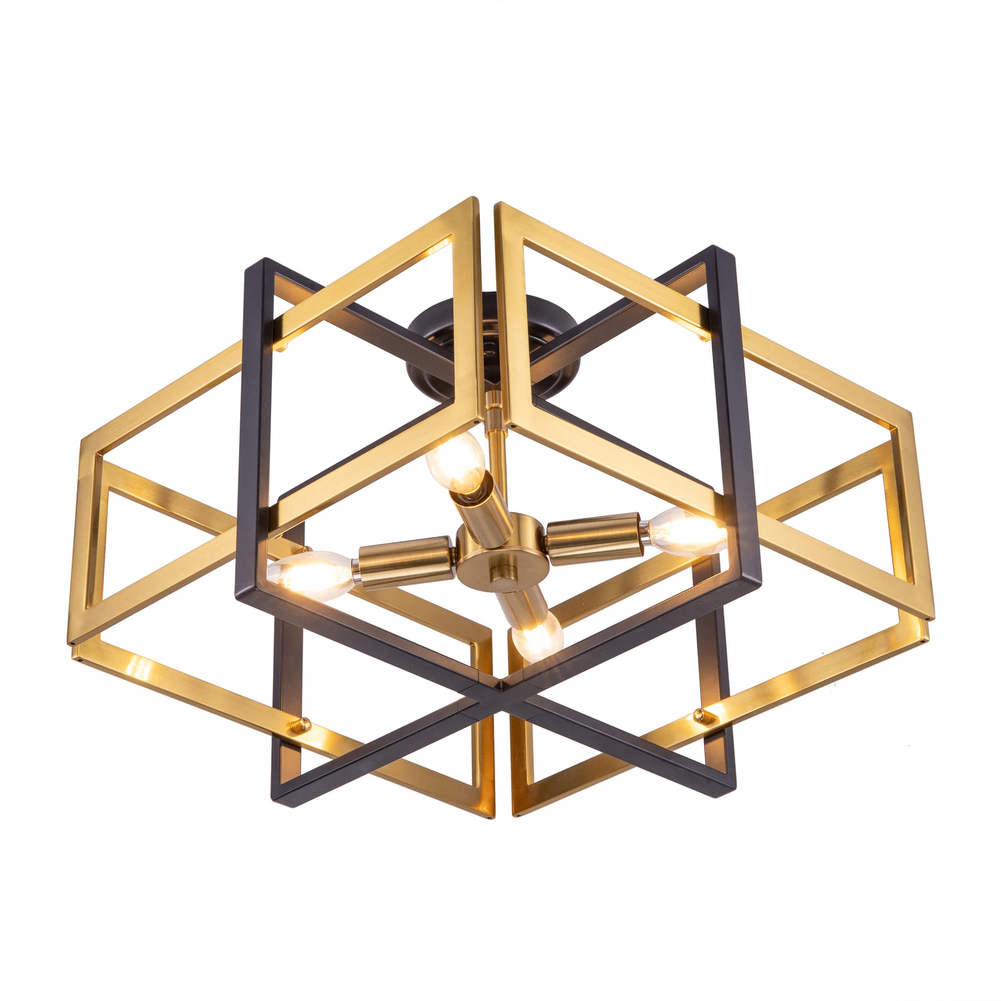 TOCHIC Black Gold Farmhouse Flush Mount Ceiling Light - 4-Light Industrial Metal Chandelier for Dining Room, Living Room, Foyer, Hallway & Bedroom | Perfect for Rustic Home Decor & Modern Farmhouse Lighting