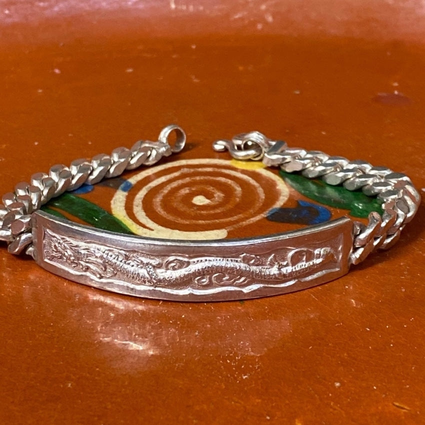 Vintage 100% Pure Silver ID Bracelet with Dragon Engraving - Personalized Jewelry Gift for Women & Men - Perfect for Anniversary, Birthday & Special Occasions