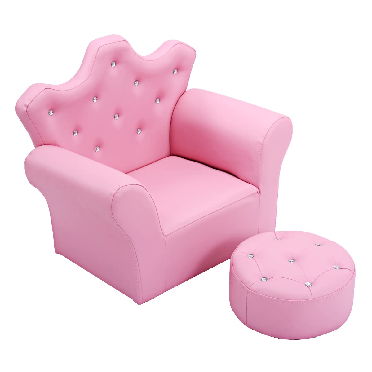 Casart Kids Sofa - Pink Princess Toddler Chair with Armrest & Ottoman, Upholstered Couch Seat for Girls - Perfect for Playrooms, Bedrooms & Reading Nooks