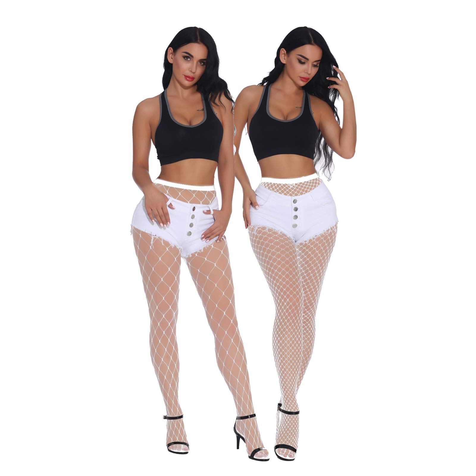 EVERSWE High Waist Fishnet Tights for Women - Sexy Thigh High Suspender Stockings with Garter Belt - Perfect for Halloween, Cosplay, and Night Out Outfits