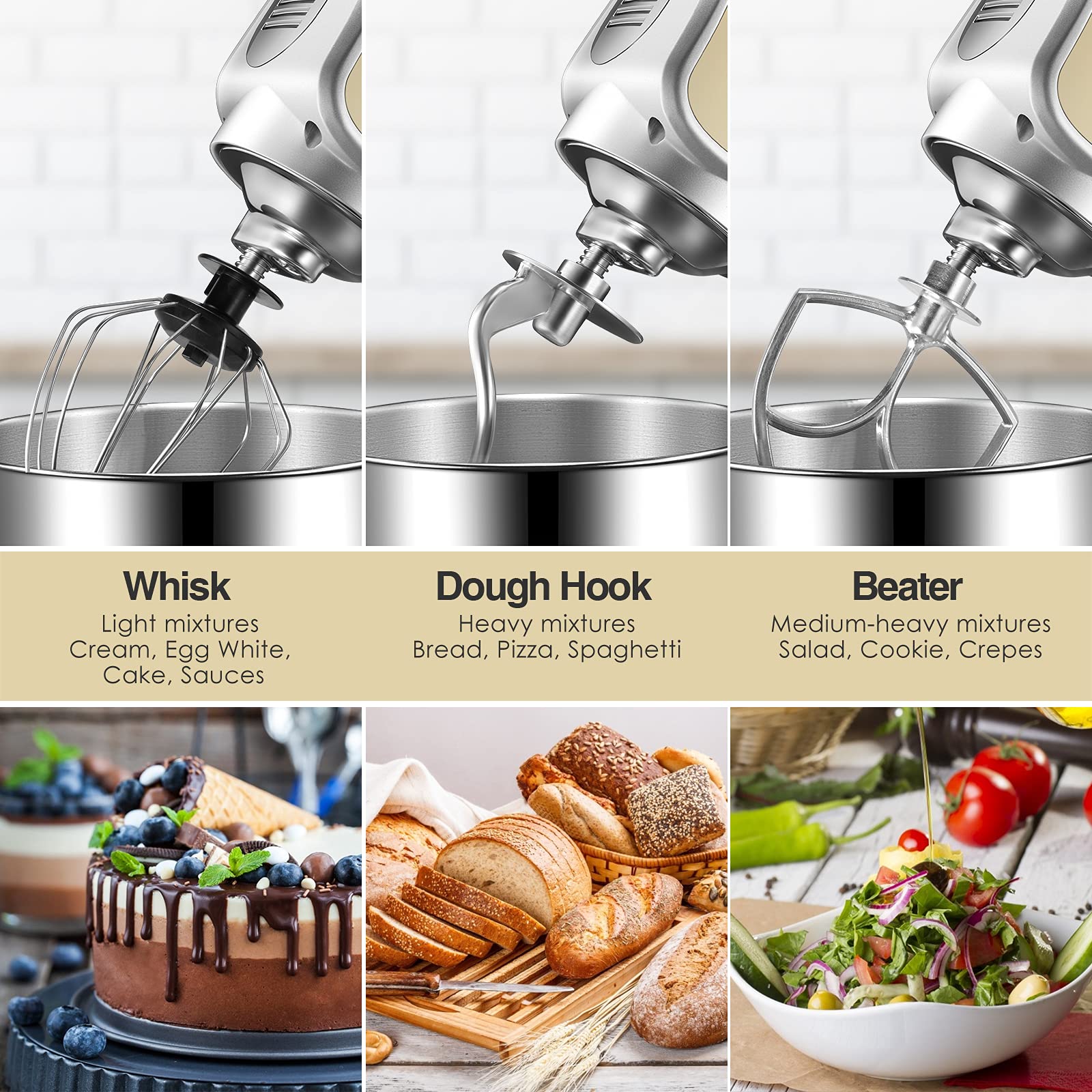 8-Speed 600W Die-Cast Stand Mixer - 5.5Qt Tilt-Head Kitchen Mixer with Stainless Steel Bowl, Dough Hook, Egg Whisk & Splash Guard - Perfect for Baking, Dough Kneading & Whipping Cream (Almond Cream Color)