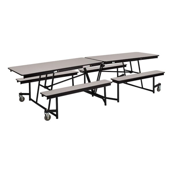 Heavy-Duty Rectangle Rolling Cafeteria Table with Benches - Mobile School Lunch Room Furniture with Casters for Classrooms, Dining Halls & Cafeterias | Durable & Easy to Move