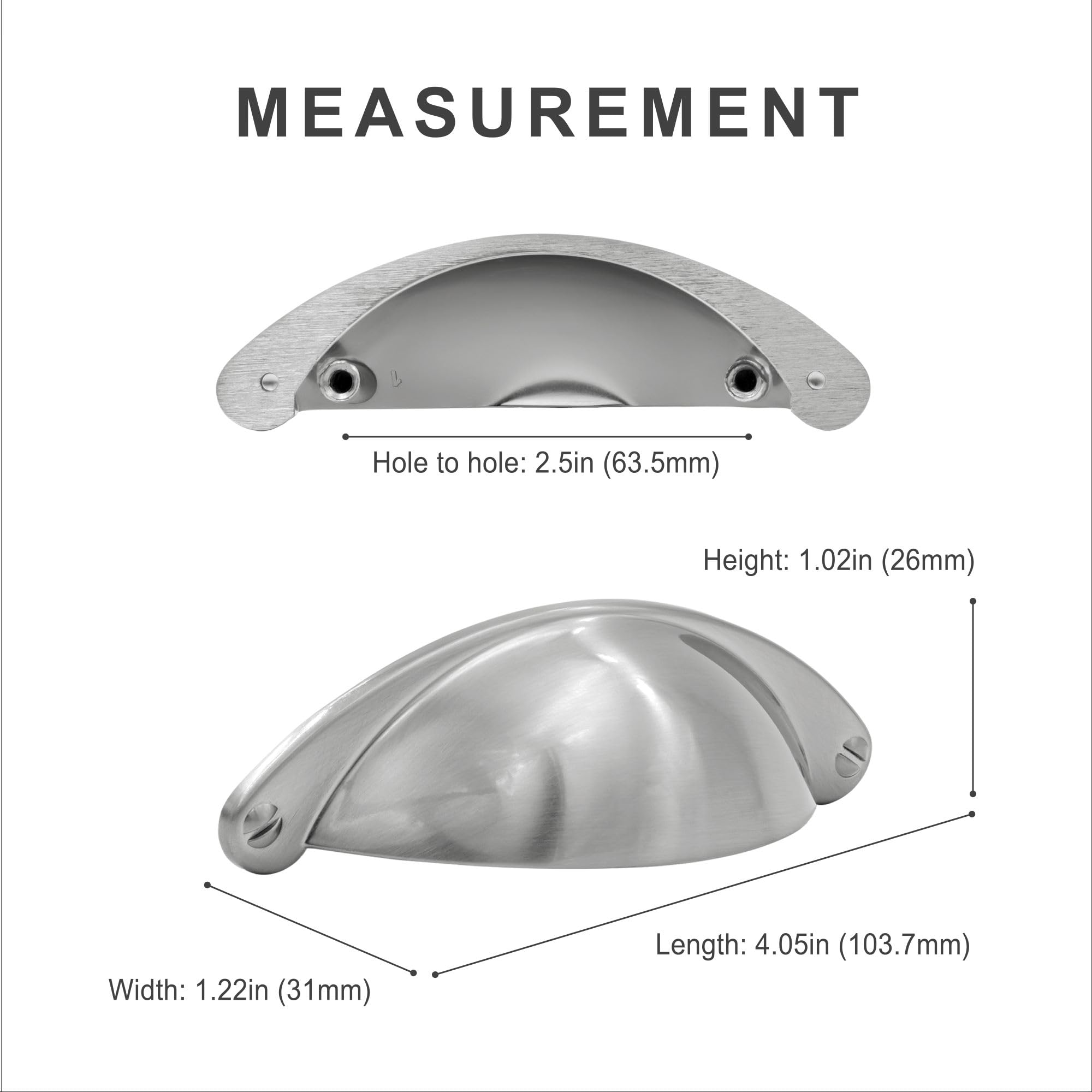 HESTIA HARDWARE 10 Pack 2.5 Inch Satin Nickel Drawer Pulls - Cabinet Handles & Cup Pulls for Kitchen, Bathroom, Dresser (Z7.10.S) | Durable Hardware for Home Renovation & Furniture Upgrade