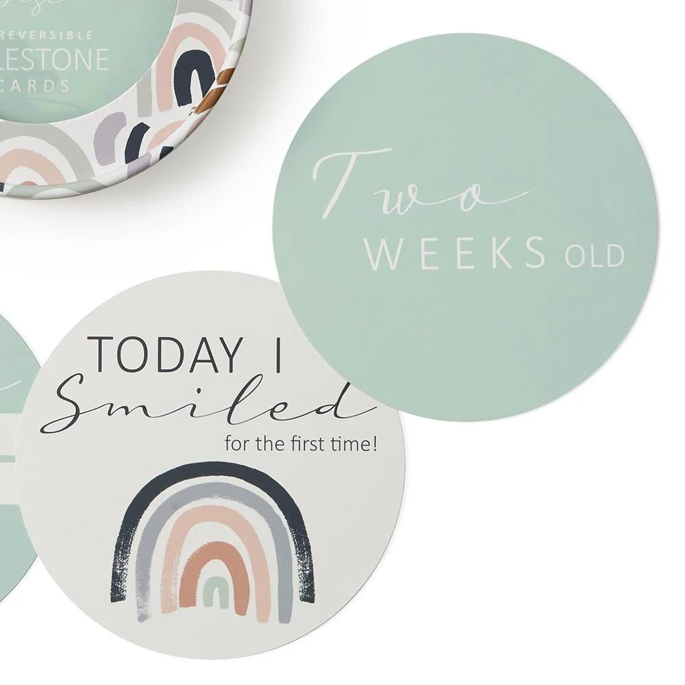Snuggle Hunny Reversible Milestone Baby Photo Cards - Rainbow & Sage Color for Newborn Photography and Memory Keepsakes