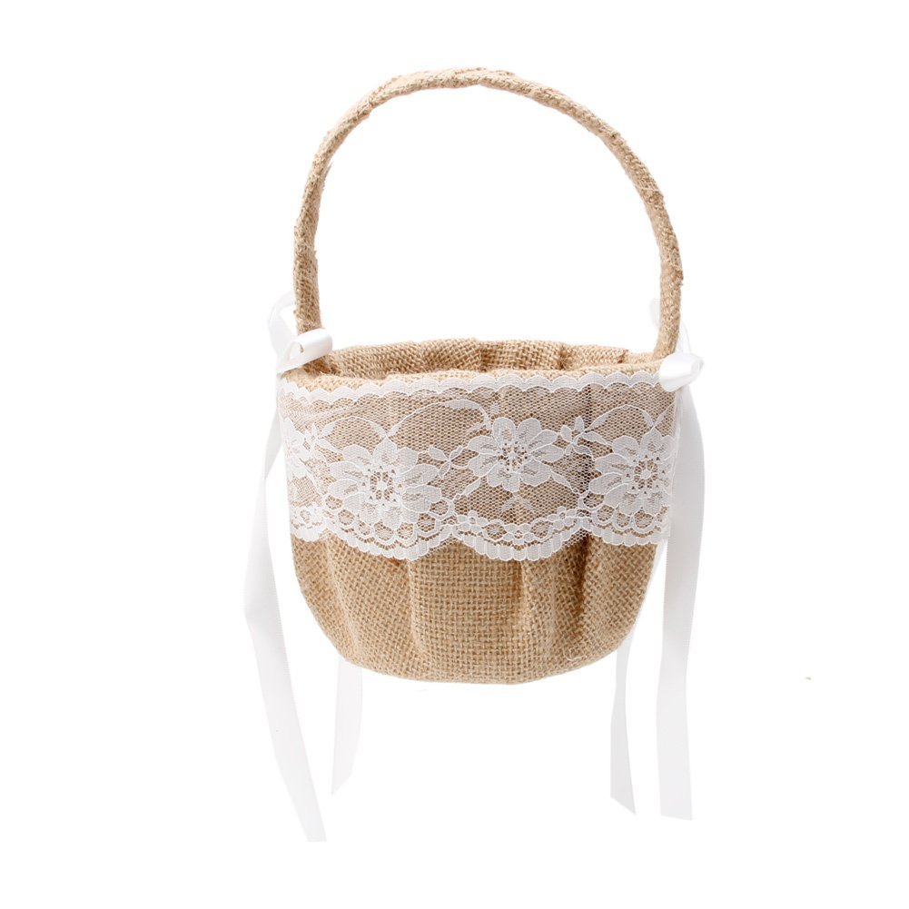 Elegant Rose Baskets with Bowknot Burlap Satin for Wedding Ceremony & Flower Girl - Perfect for Bridal Showers, Romantic Proposals, and Wedding Decorations