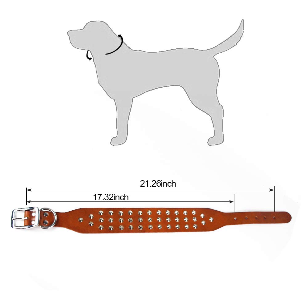 Genuine Leather Studded Rivet Dog Collar - Heavy Duty Pet Collar for Large & Medium Dogs - Durable & Stylish for Walking, Training & Outdoor Adventures