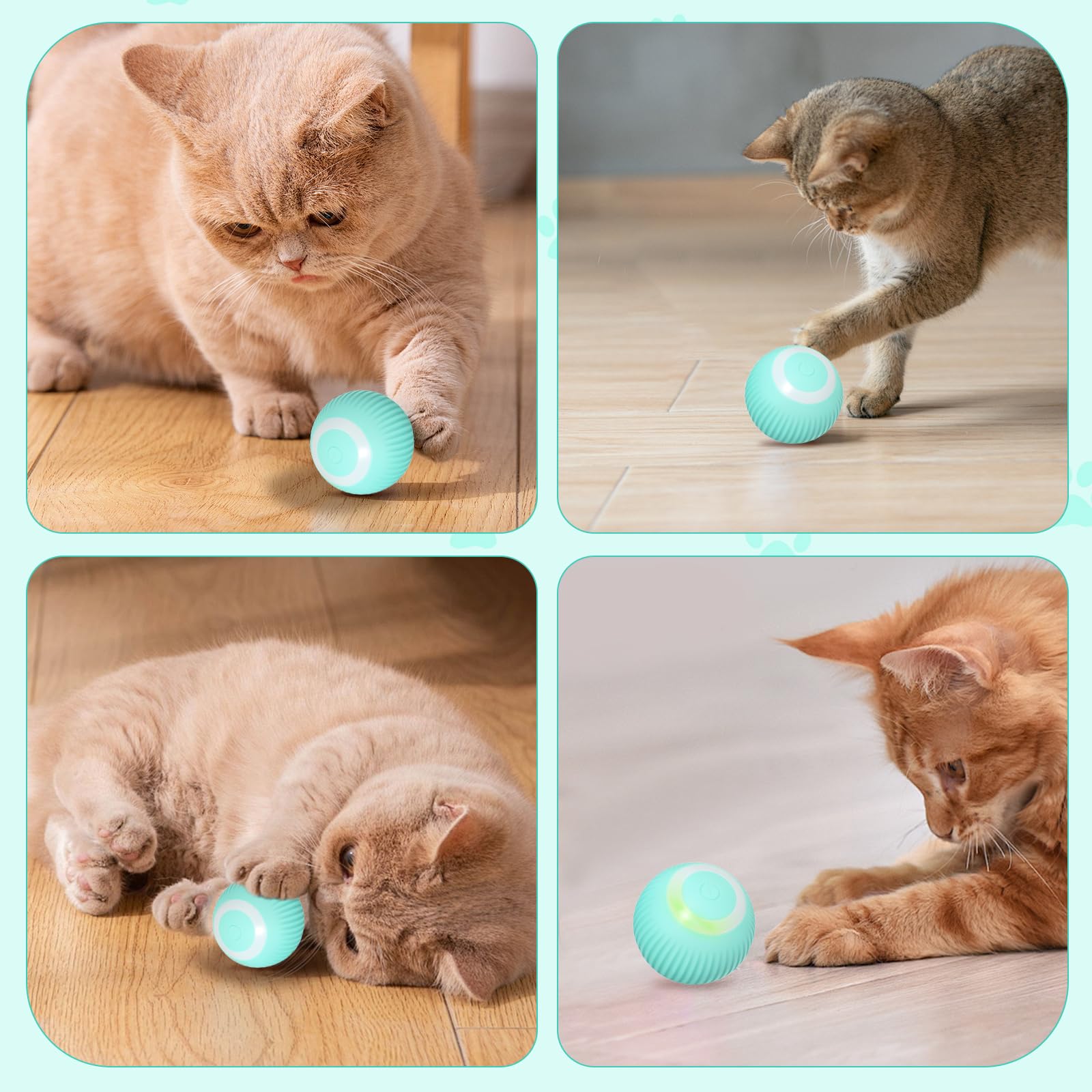 Shudyear Motorized Interactive Cat Toy with LED Lights - 360 Degree Spinning Ball, USB Charging Smart Cat Toy (Blue) - Perfect for Indoor Play & Exercise to Keep Your Cat Entertained