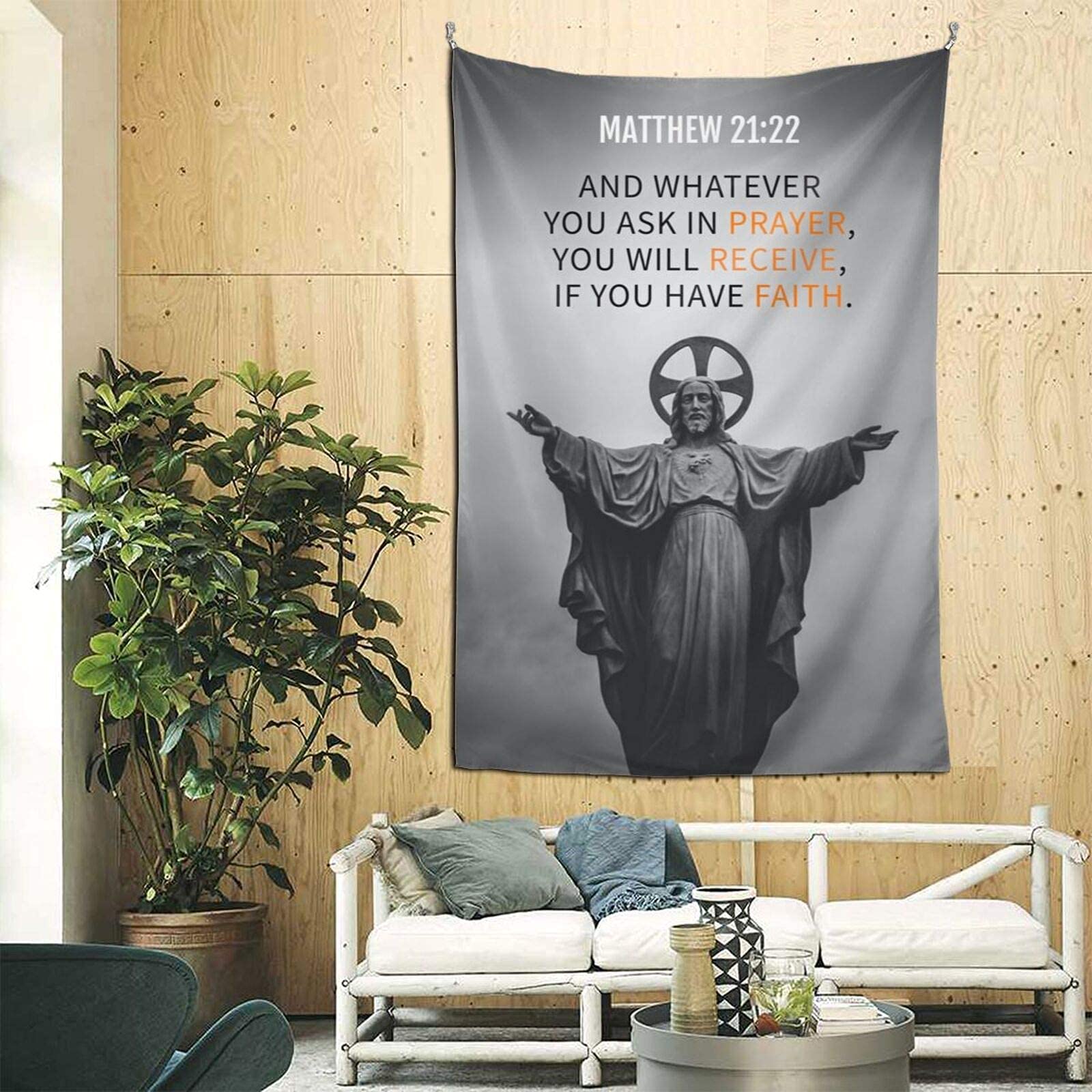 Christian Tapestry Wall Hanging - Jesus Prayer Tapestry with Bible Verses (Matthew 21:22) for Bedroom & Living Room Decor, 90x60 Inch Serenity Prayer Wall Art - Perfect for Spiritual Home Aesthetic, Meditation Space & Gift Ideas
