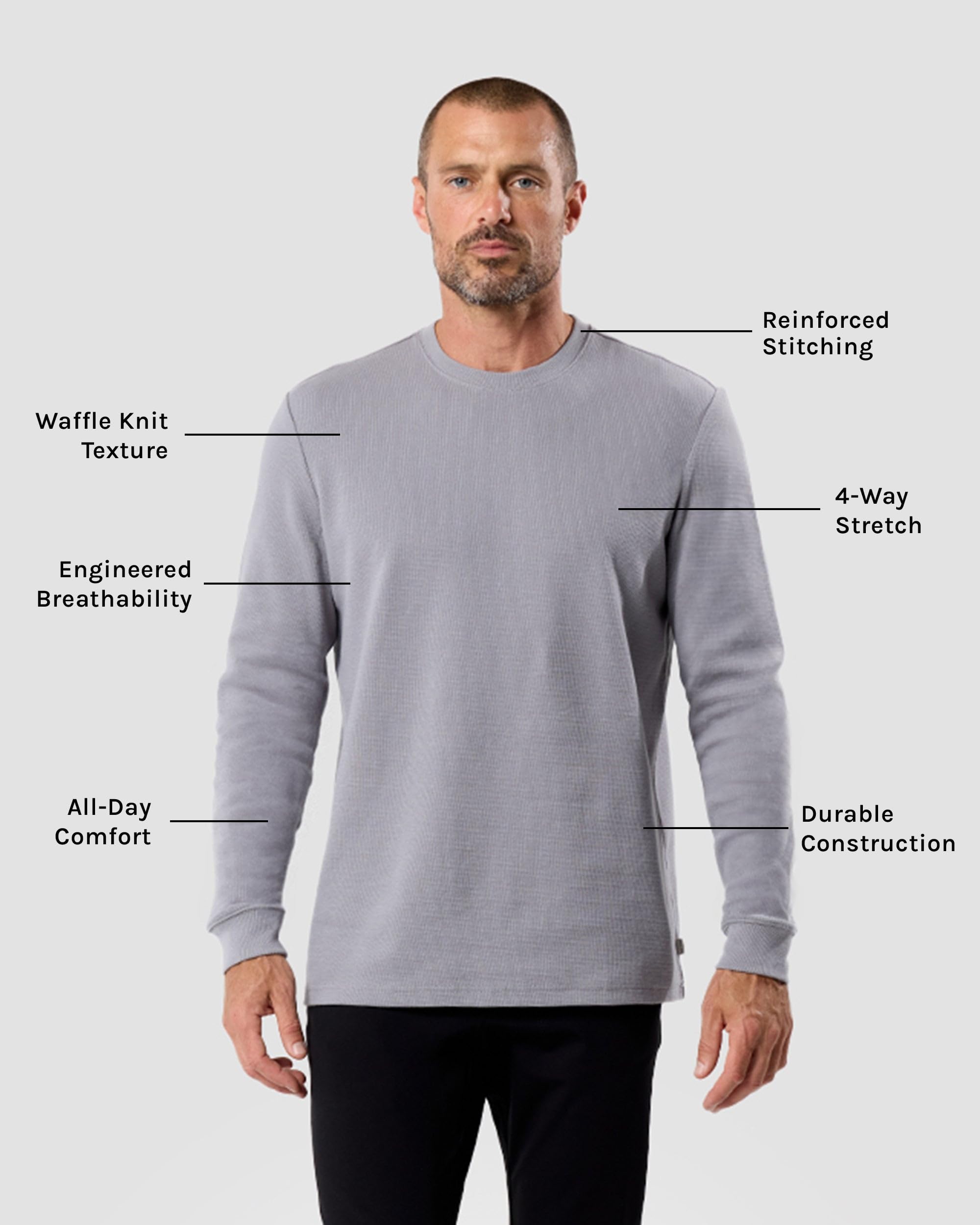 Premium Men's Long Sleeve Waffle Knit Thermal Shirt - Crew Neck, Sizes S-4XL | INTO THE AM Warm Winter Base Layer for Outdoor Activities & Layering