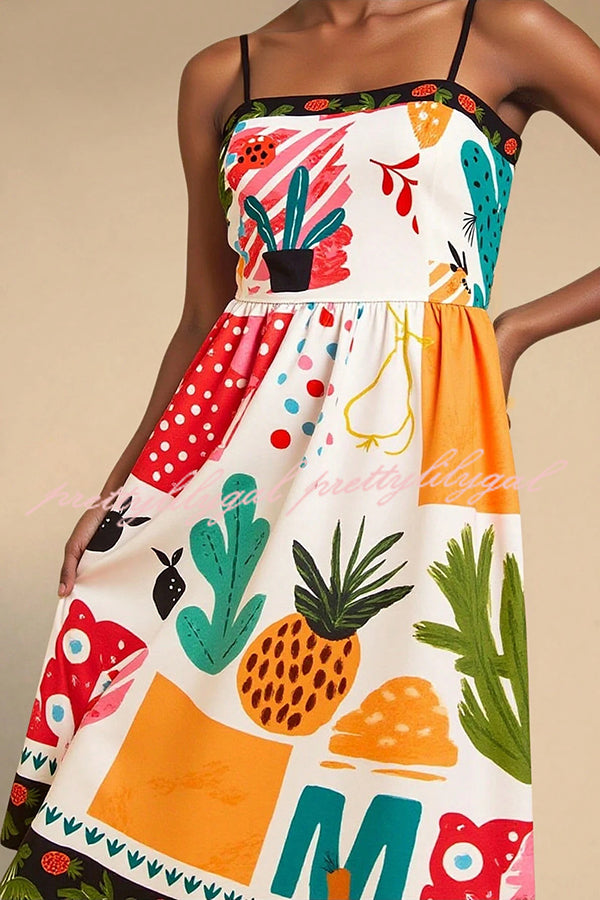 Stylish Printed Sling Back Pleated Midi Dress for Women | Summer Vacation & Holiday Party Outfit | Perfect for Beach Getaways, Cocktail Events & Special Occasions