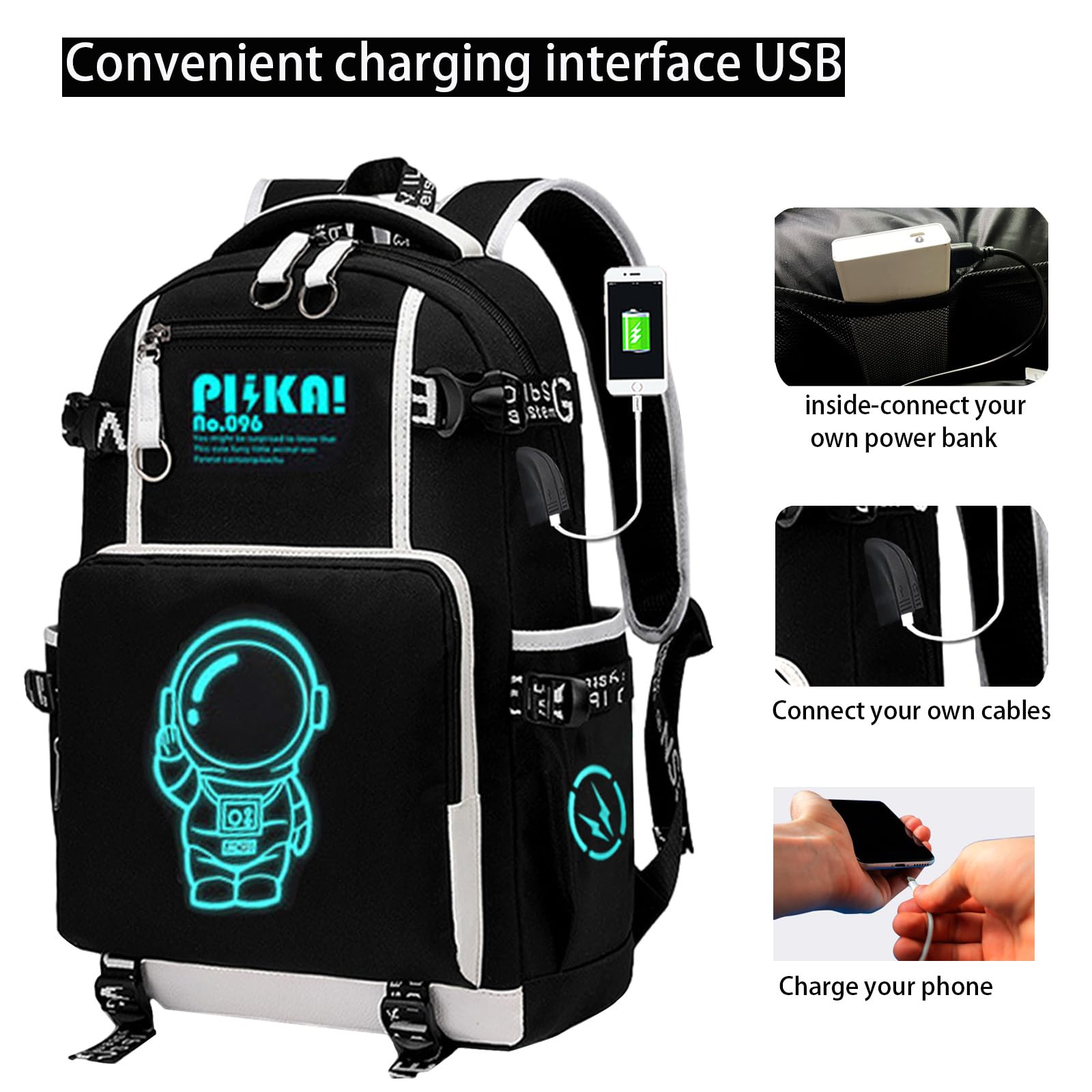 Anime Luminous Backpack with USB Port & Security Lock - 15.6 Inch Large Capacity Anti-Theft Travel Laptop Backpack for School, Work & Outdoor Adventures