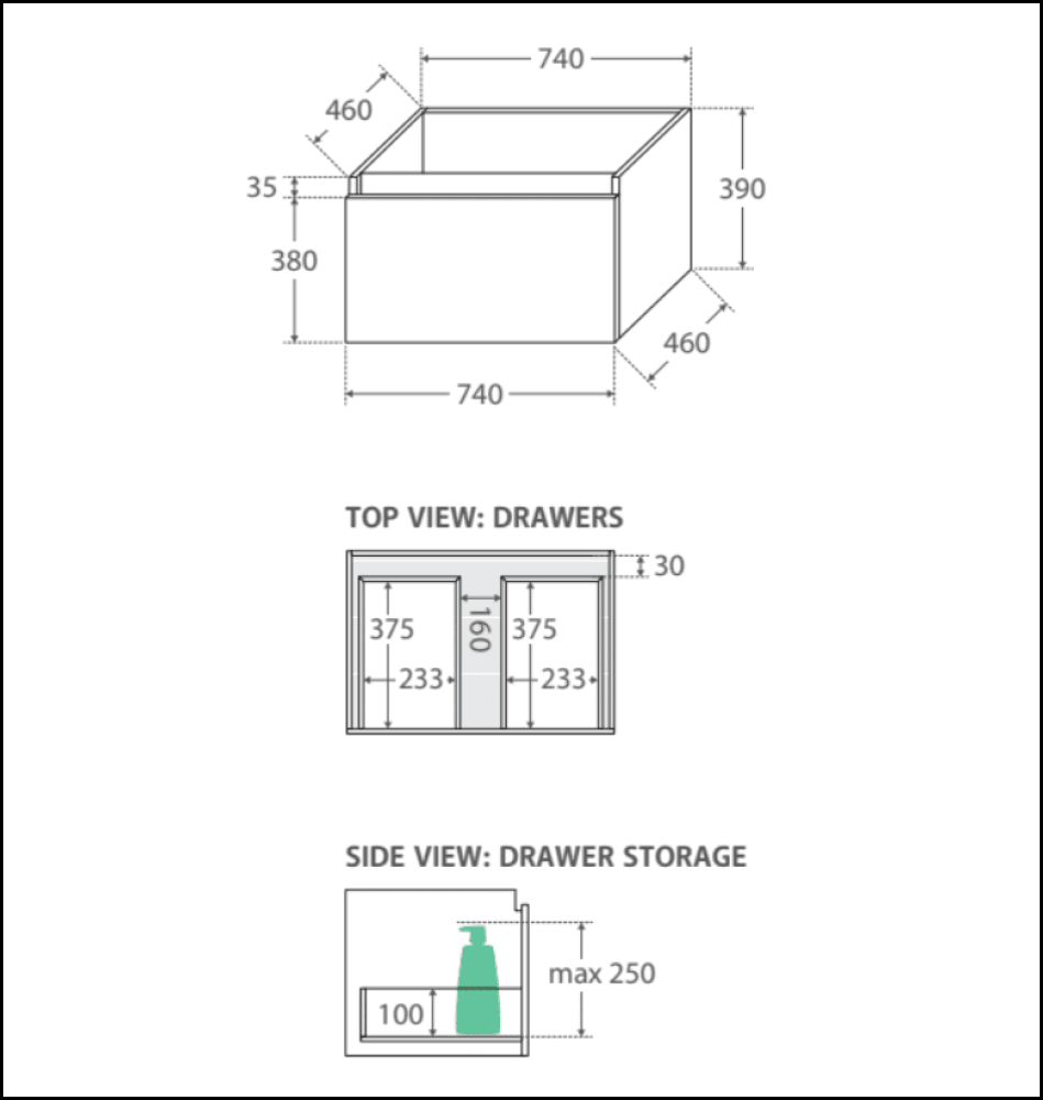 Fienza 750mm SC75H Crystal Pure Undermount Stone Top Wall Mounted Bathroom Vanity Unit in White - Modern Space-Saving Design for Small Bathrooms & Powder Rooms