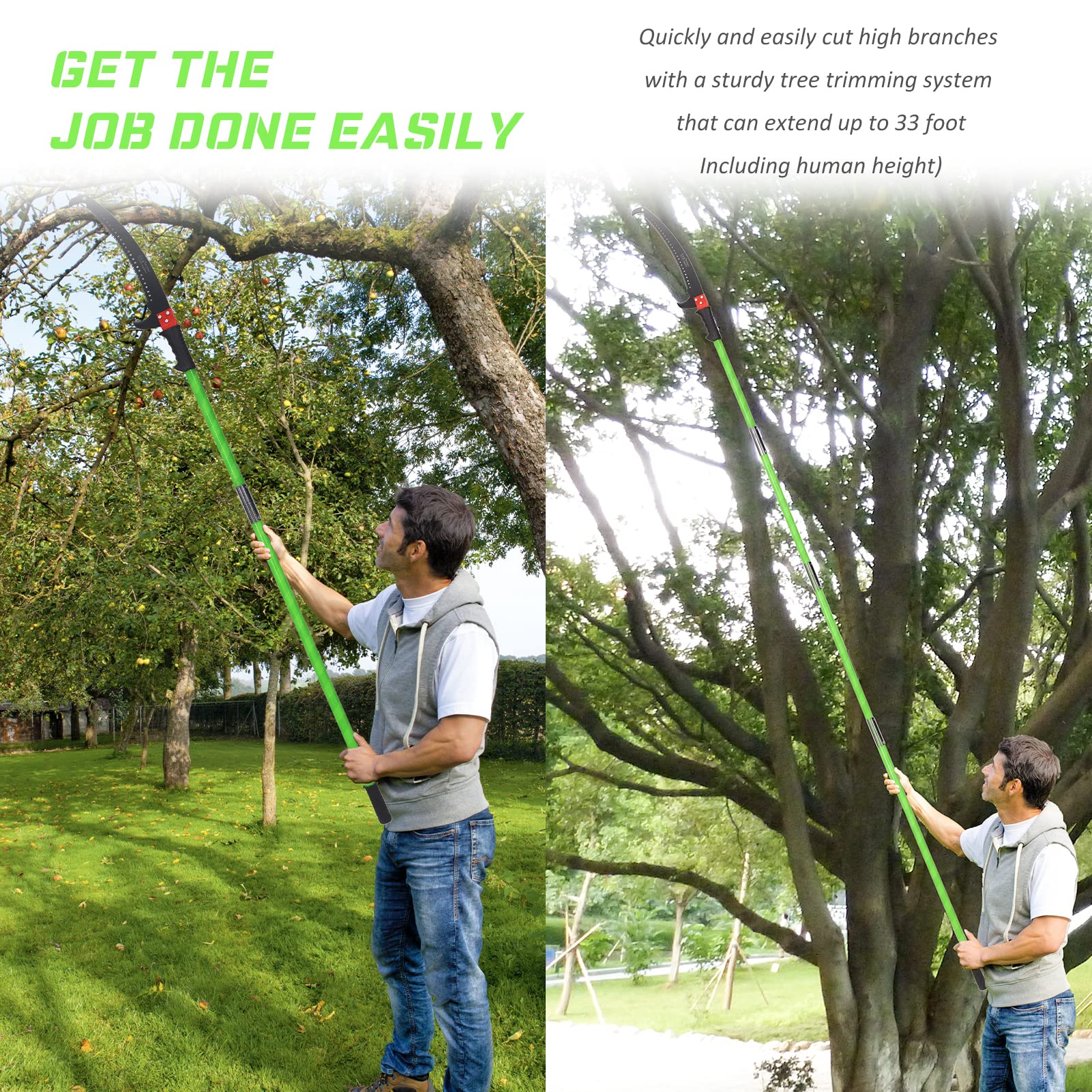 26.5FT Extendable Pole Saw for Tree Trimming - Manual Long Handle Tree Pruner with Dual Cutting System & Storage Bag - Perfect for Gardening, Landscaping and Outdoor Branch Cutting