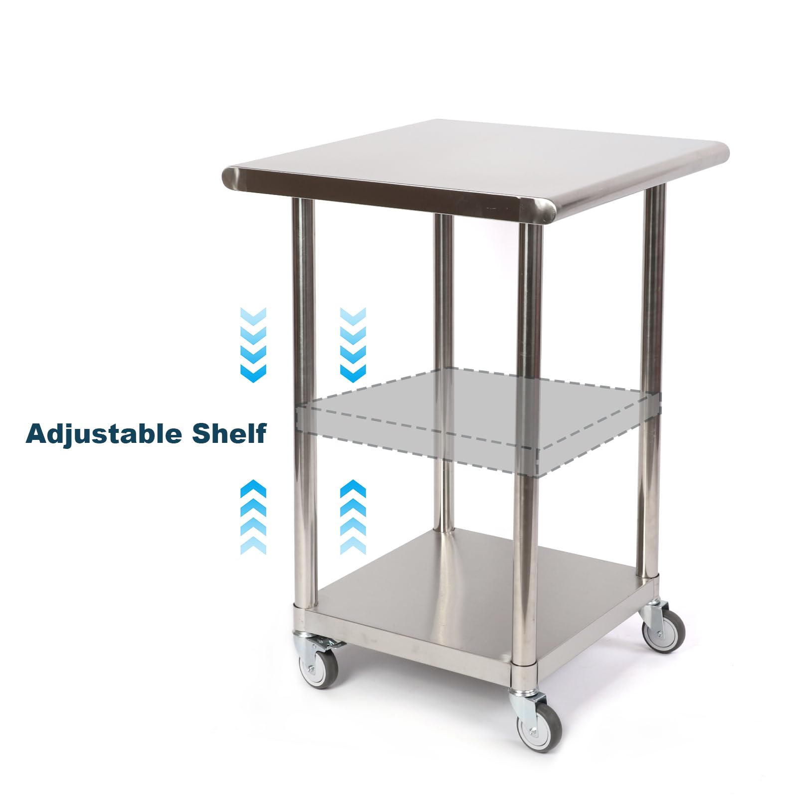 Heavy Duty Stainless Steel Work Table 24x36 Inches with 4 Locking Wheels & Adjustable Shelves - NSF Certified Commercial Kitchen Table for Restaurant, Home, Hotel - Perfect for Food Prep, Catering & Storage