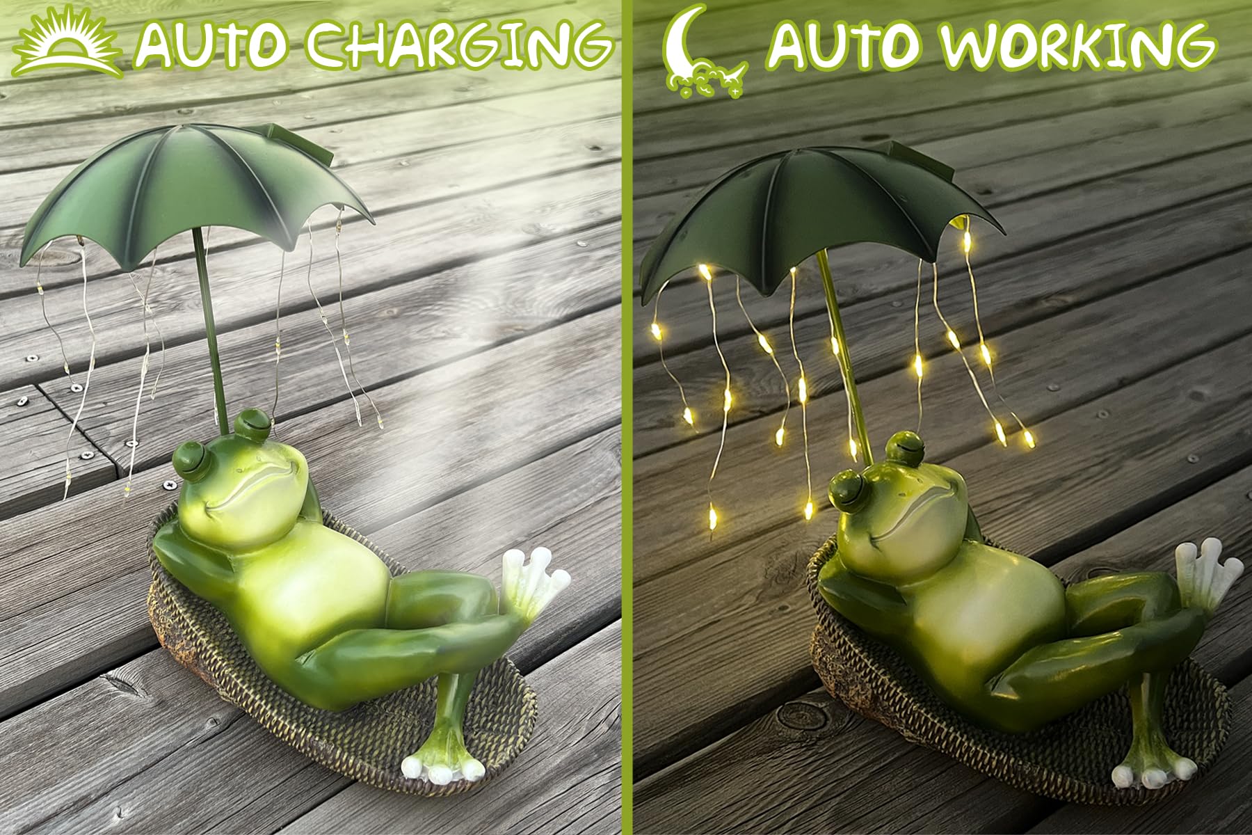 Solar Frog Garden Statue - LED Waterproof Outdoor Decor, Cute Resin Animal Sculpture with Umbrella for Pond, Yard, Lawn & Patio - Perfect Gardening Gift for Women & Home Decoration (Ideal for Garden Parties, Backyard Lighting & Water Feature Accents)