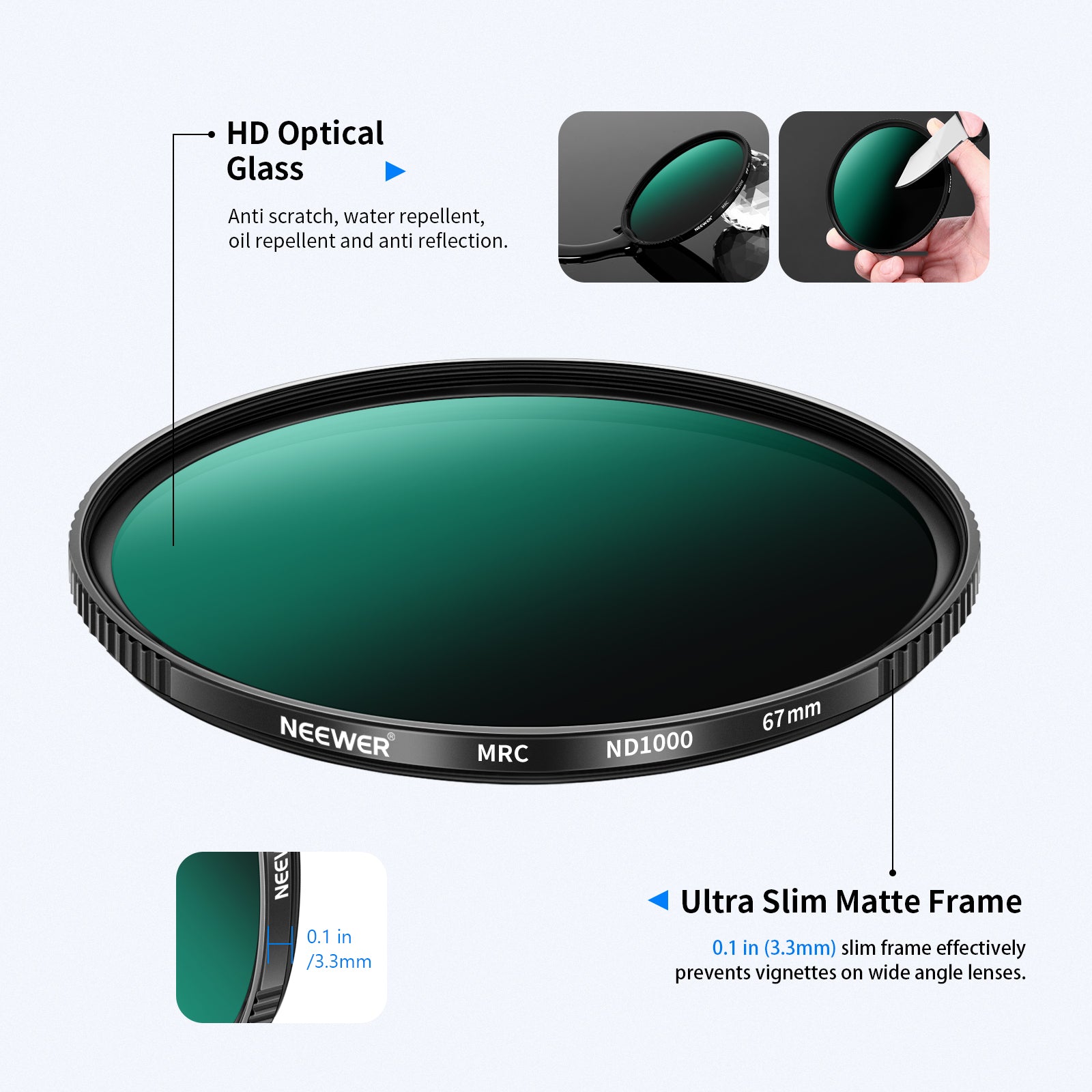 NEEWER ND1000 Neutral Density Lens Filter for DSLR & Mirrorless Cameras - Professional Photography, Long Exposure, Landscape & Video Shooting