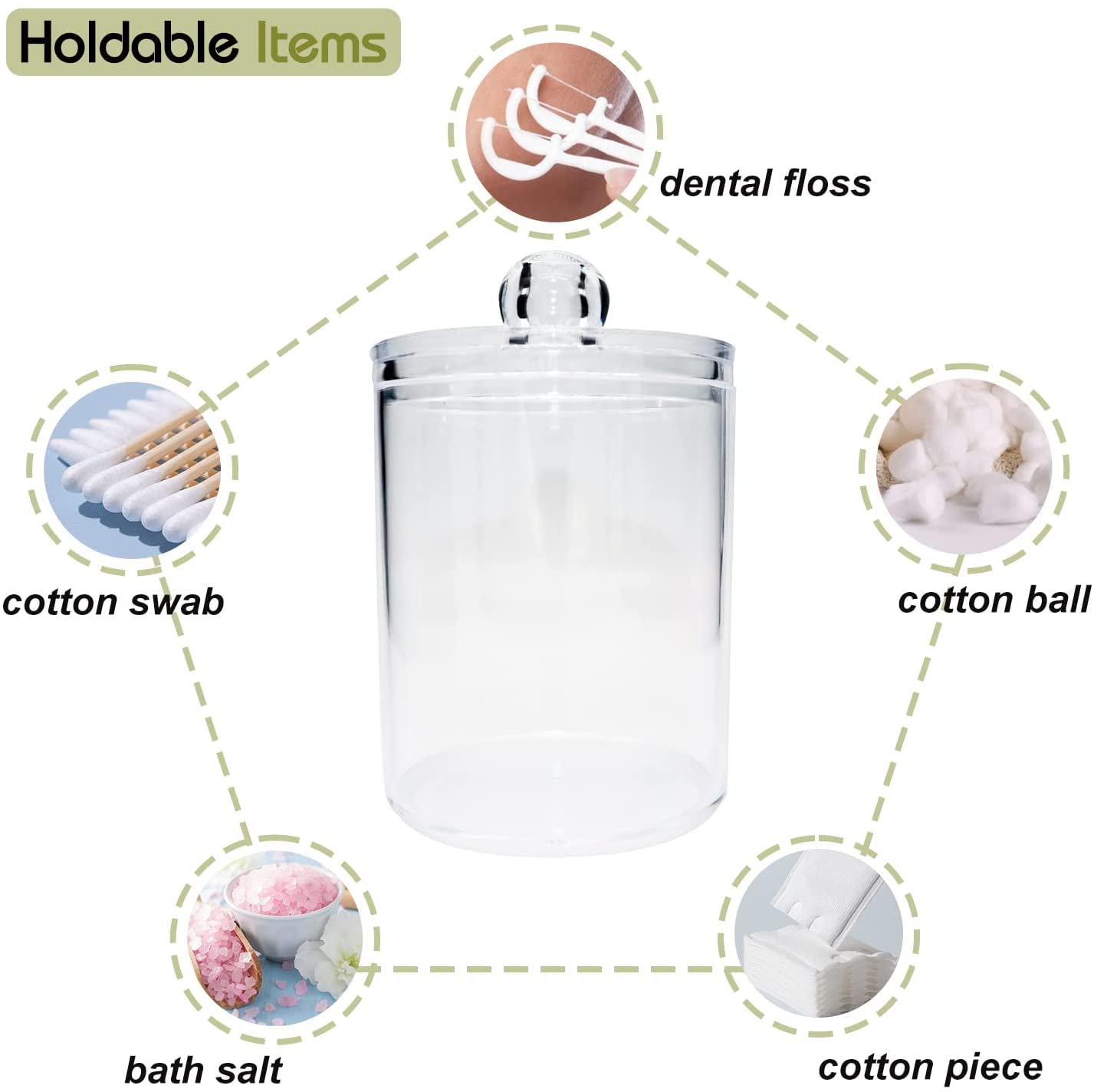 BluBasket 2-Pack 10oz Clear Plastic Cotton Swab & Ball Storage Jars with Lids - Transparent Makeup Organizer for Cotton Pads, Rounds, and Floss Picks - Perfect for Bathroom Counter, Vanity, and Travel Essentials Organization