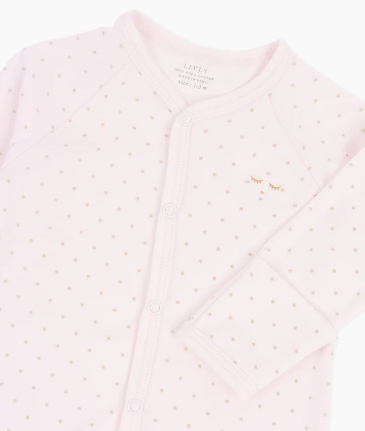 Livly Baby Girl Gold Dots Pink Footie Pajama Set with Matching Hat - Soft Cotton Sleepwear for Newborns & Infants - Perfect for Nursery, Photo Shoots & Gifts