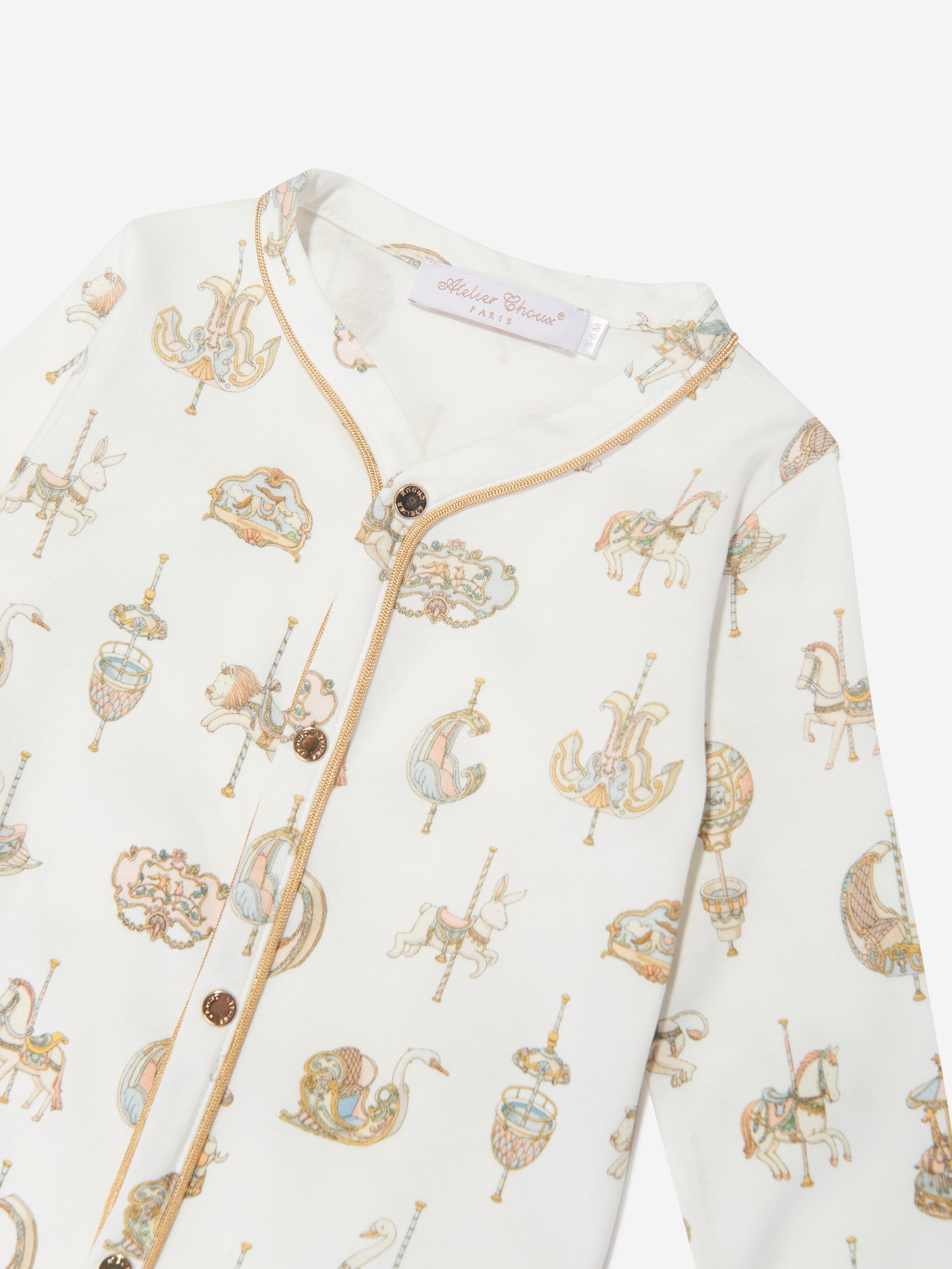 Atelier Choux Baby Carousel Classic White Playsuit | Organic Cotton Romper for Newborns & Infants | Perfect for Photo Shoots, Playdates & Special Occasions