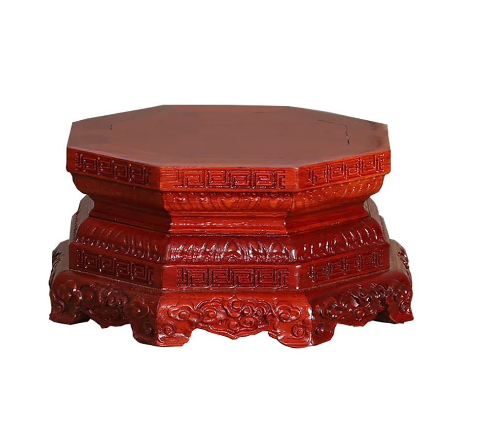 Handcrafted Octagonal Rosewood Base with Lotus & Vajra Carvings - Elegant Display Stand for Buddha Statues, Vases & Guanyin Sculptures | Perfect for Home Altar, Meditation Room Decor & Spiritual Gift