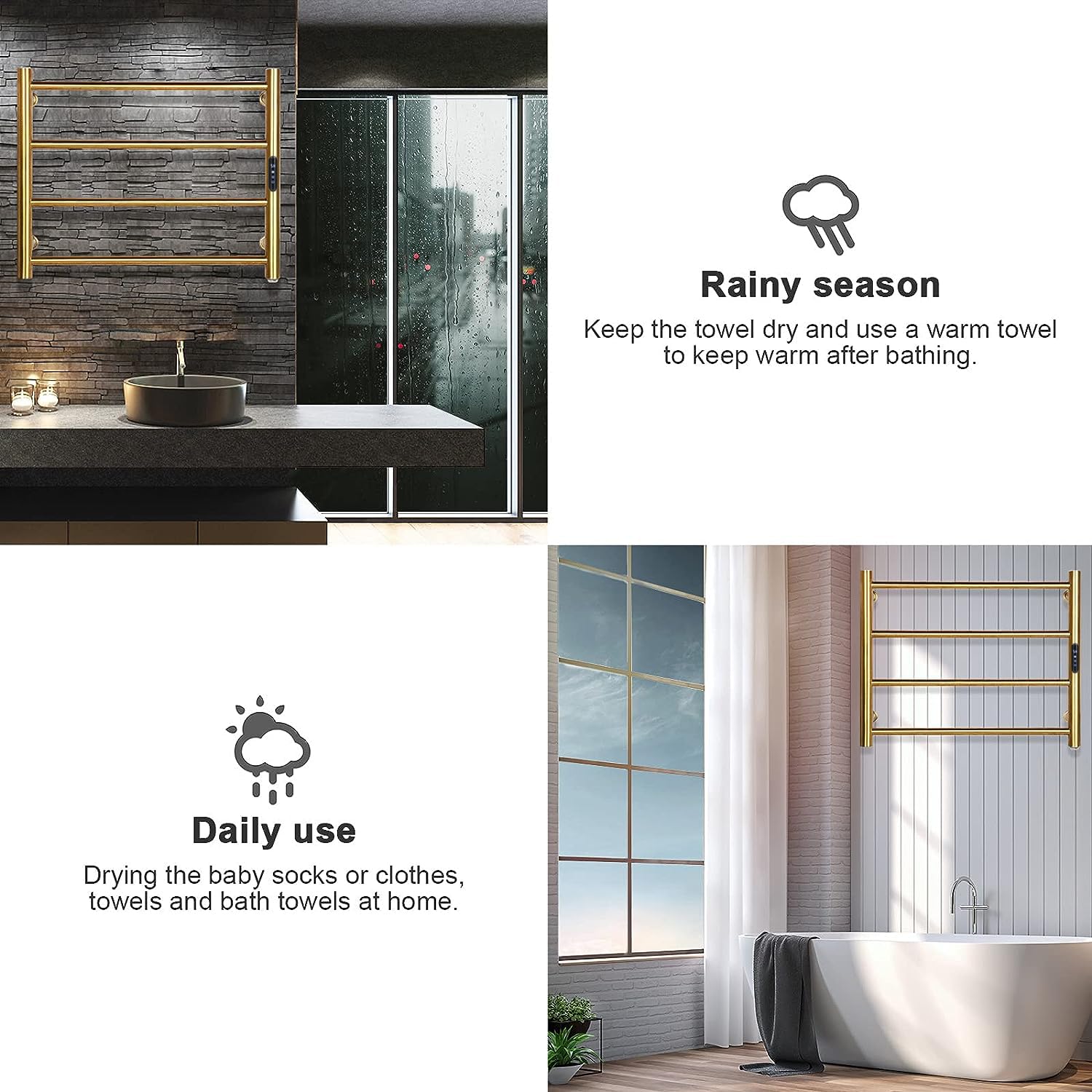 Premium 4-Bar Heated Towel Rack - Brushed Gold Wall Mounted Electric Towel Warmer with Timer & Temperature Control - Perfect for Bathroom, Spa, and Luxury Home Use - Plug-in Design for Quick Drying