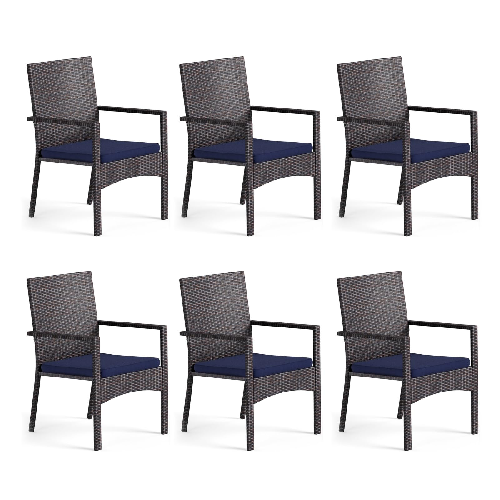 MFSTUDIO 6-Piece Brown Woven Wicker Patio Dining Set - Oversized Outdoor Rattan Chairs with Wide Seats, Armrests & Cushions (330lb Capacity) - Perfect for Backyard, Garden, Poolside & Outdoor Entertaining