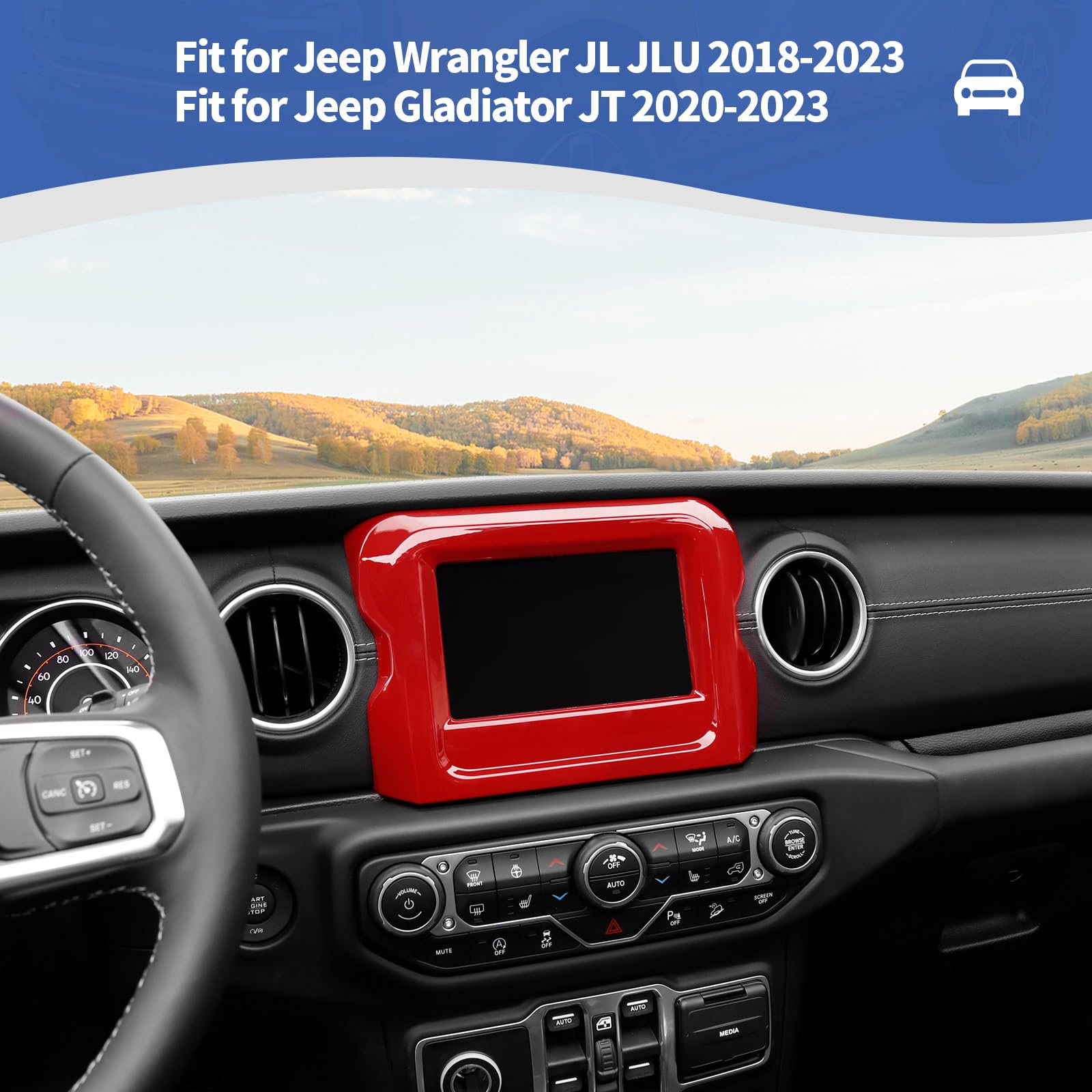Jeep Wrangler JL JLU & Gladiator JT Center Console Radio Display Panel Trim Cover (2018-2023) - 7 Inch Red Interior Accessories | RT-TCZ Upgrade | Perfect for Off-Roading & Daily Driving
