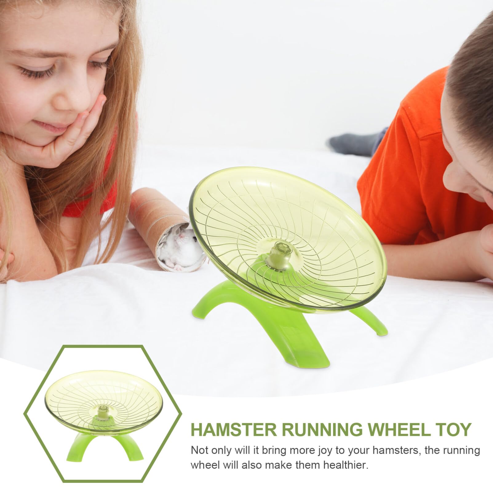 Balacoo Silent Hamster Exercise Wheel - Flying Saucer Running Wheel for Hamsters, Hedgehogs & Chinchillas - Quiet Small Pet Toy in Light Green - Perfect for Cage Exercise & Nighttime Play