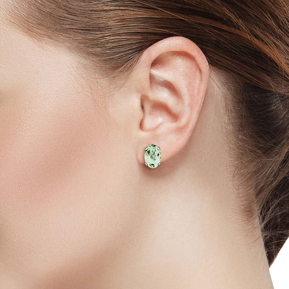 1.50 Ct Oval 7x5mm Green Prasiolite 14K White Gold Stud Earrings for Women & Men - Gem Stone King | Elegant Jewelry Gift for Birthdays, Anniversaries & Special Occasions