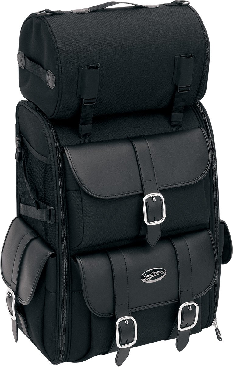 Saddlemen 3515-0082 Deluxe Sissy Bar Bag - Black Motorcycle Luggage for Harley, Cruiser & Touring Bikes - Perfect for Road Trips & Daily Commuting