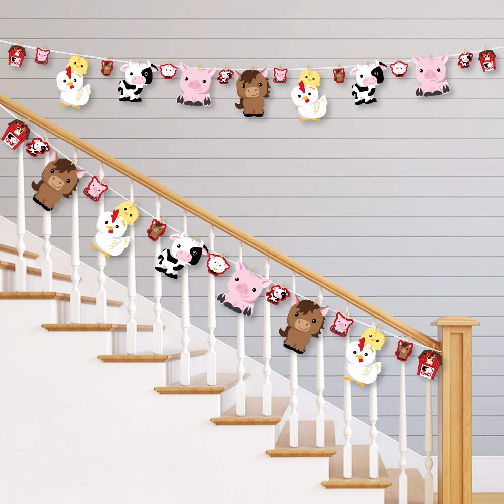 Farm Animals Clothespin Garland Banner - 44 Pieces DIY Barnyard Baby Shower & Birthday Party Decorations - Perfect for Nursery Wall Decor, Gender Reveal, and Farm-Themed Celebrations