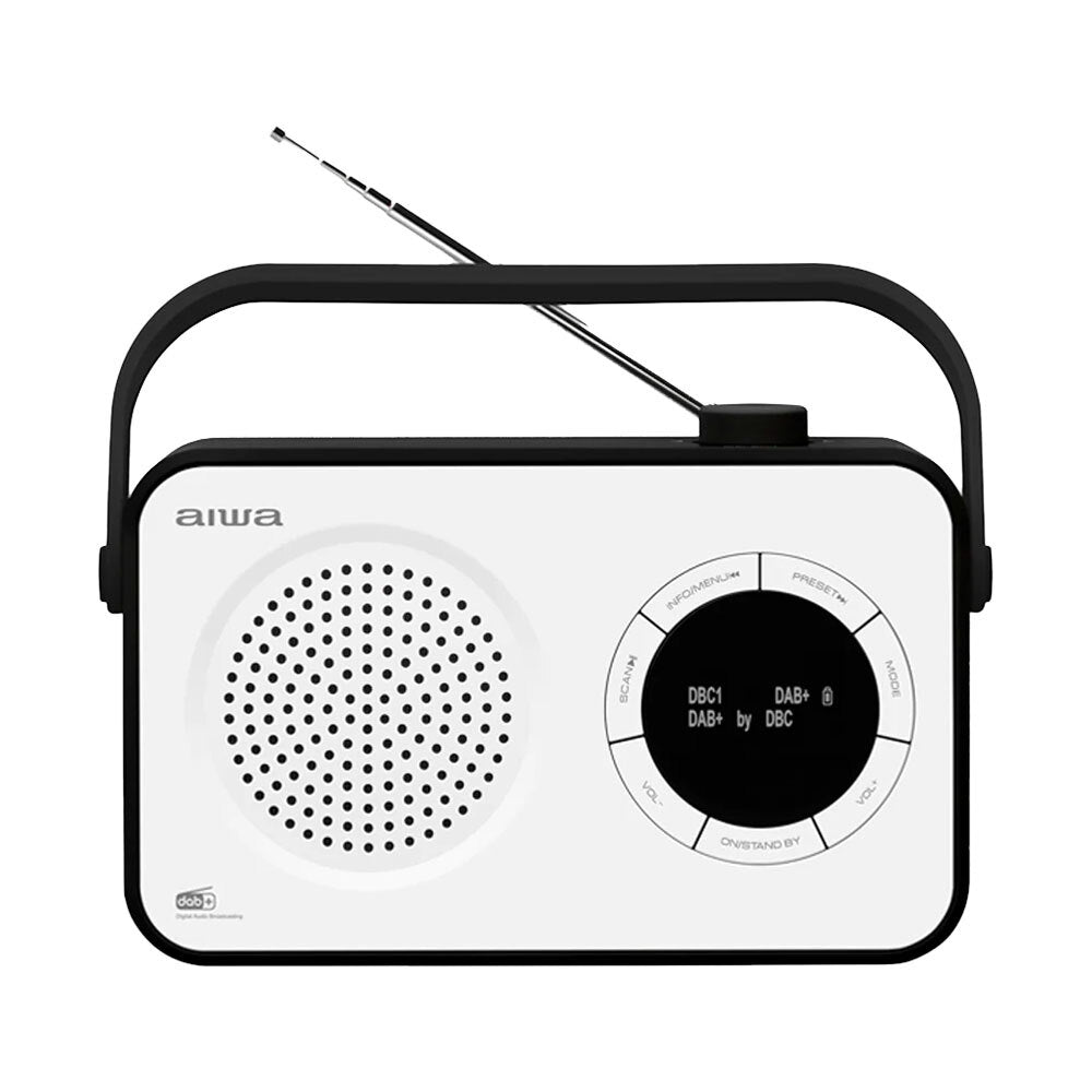 AIWA Portable Digital AM/FM Radio with LCD Display - White | Compact & Lightweight for Travel, Camping, and Emergency Use