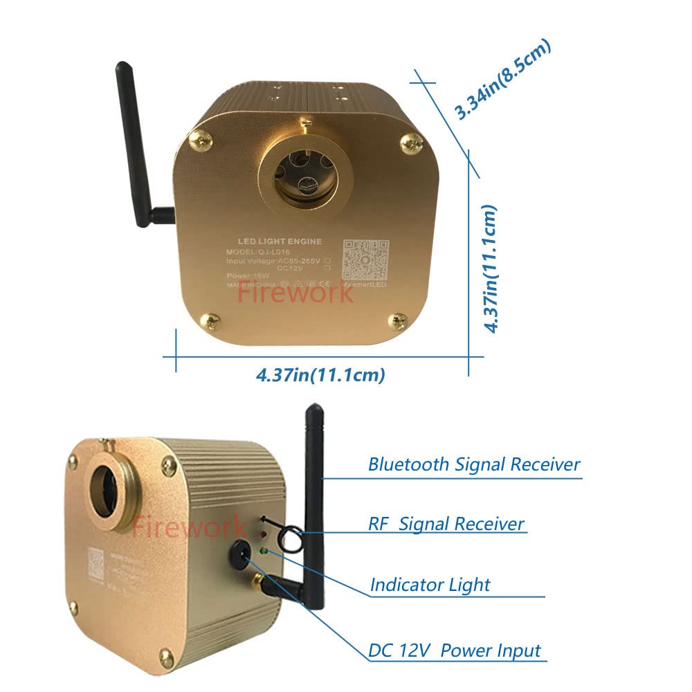 16W Bluetooth Fiber Optic Light Engine with APP & Remote Control - Twinkle Star Ceiling Lights for Cars, Home Theater & Bedroom Decoration (Fiber Optic Cable Not Included)