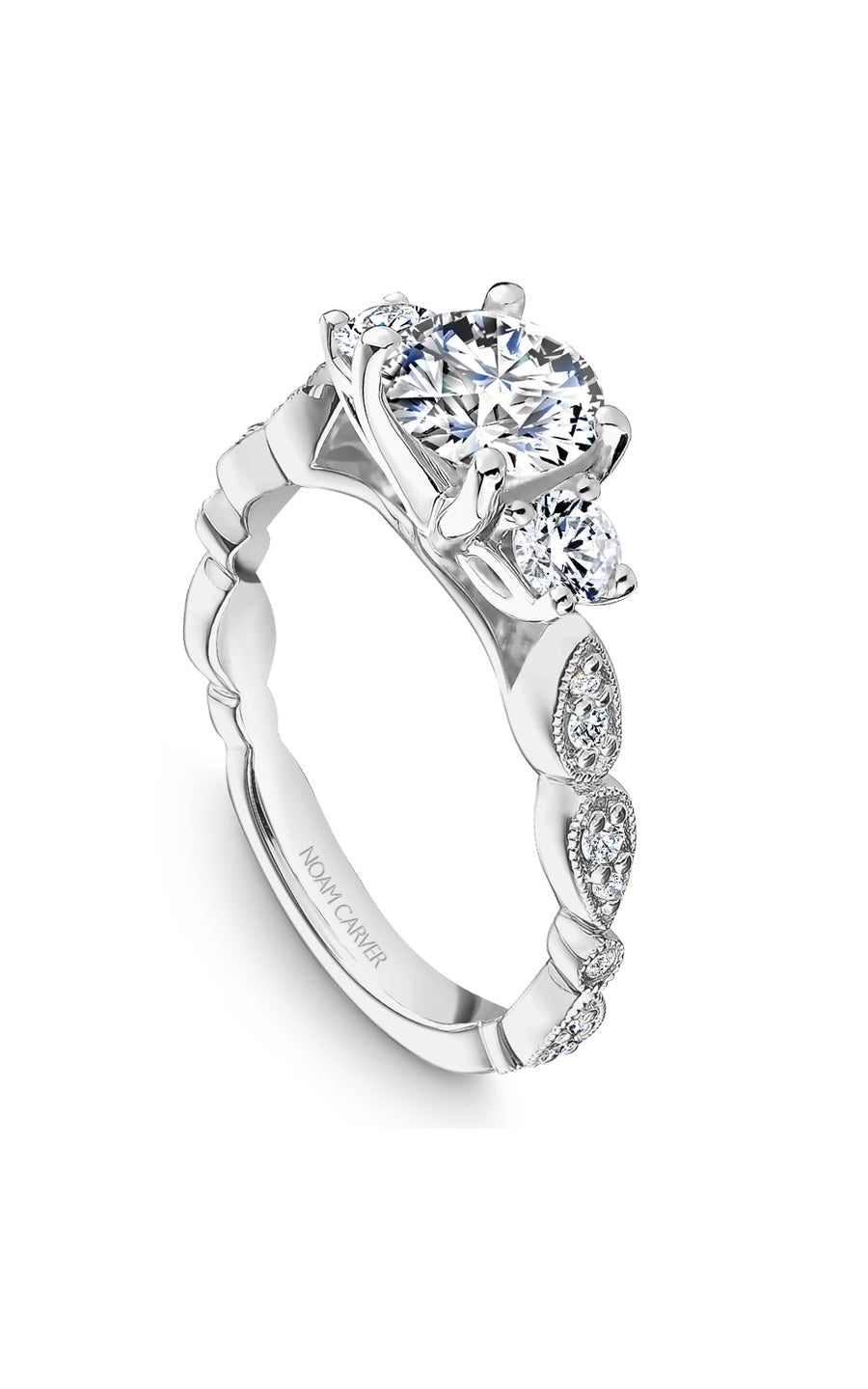 Noam Carver B204 02A Bridal Engagement Ring - 14K White Gold Diamond Wedding Band for Women | Perfect for Proposals, Anniversaries & Special Occasions