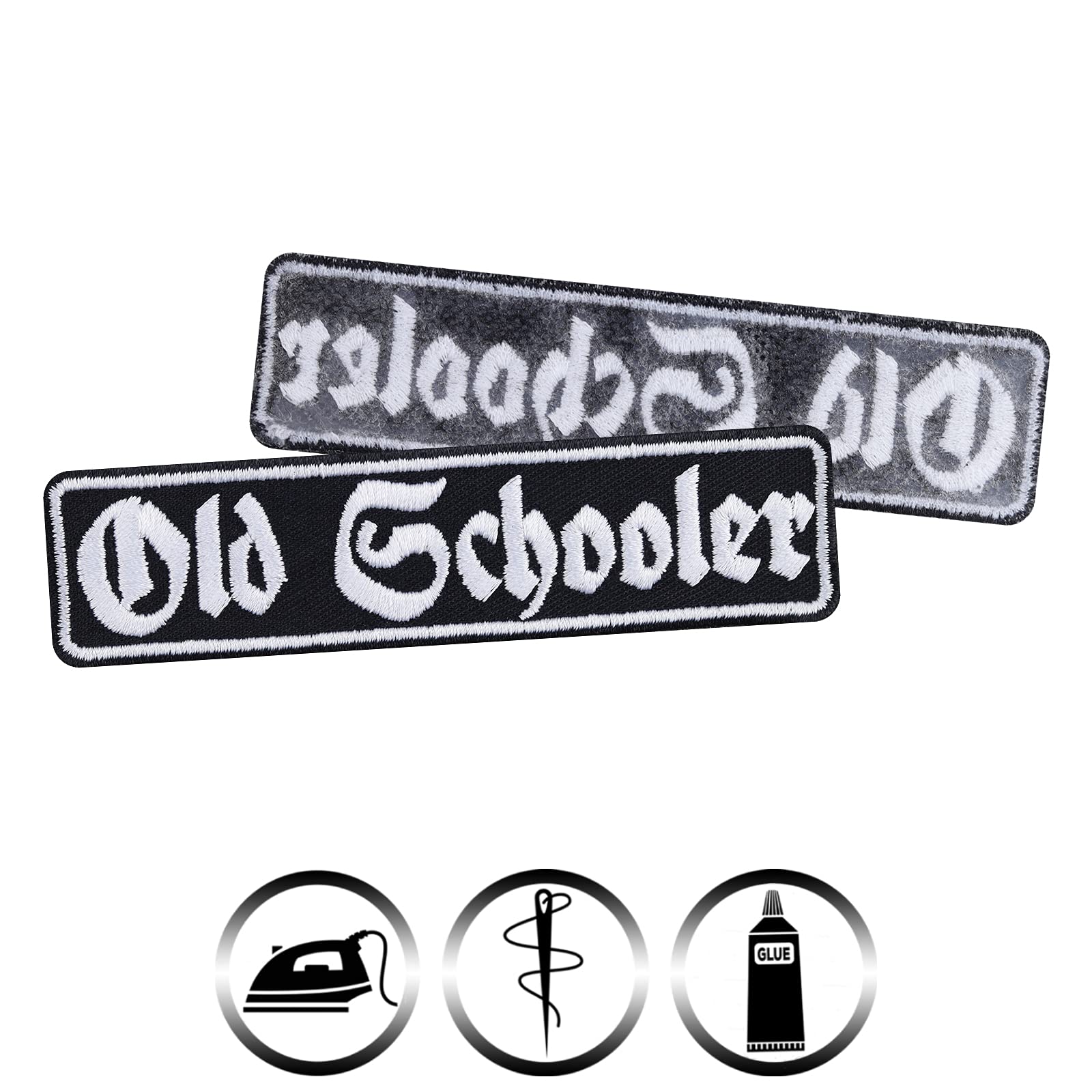 Old School Motorcycle Iron-On Patches for Bikers - Embroidered Sew On Applique for Jackets, Jeans & Backpacks (3.93x0.98 Inch) - Perfect for Customizing Denim, Leather Vests & Motorcycle Gear