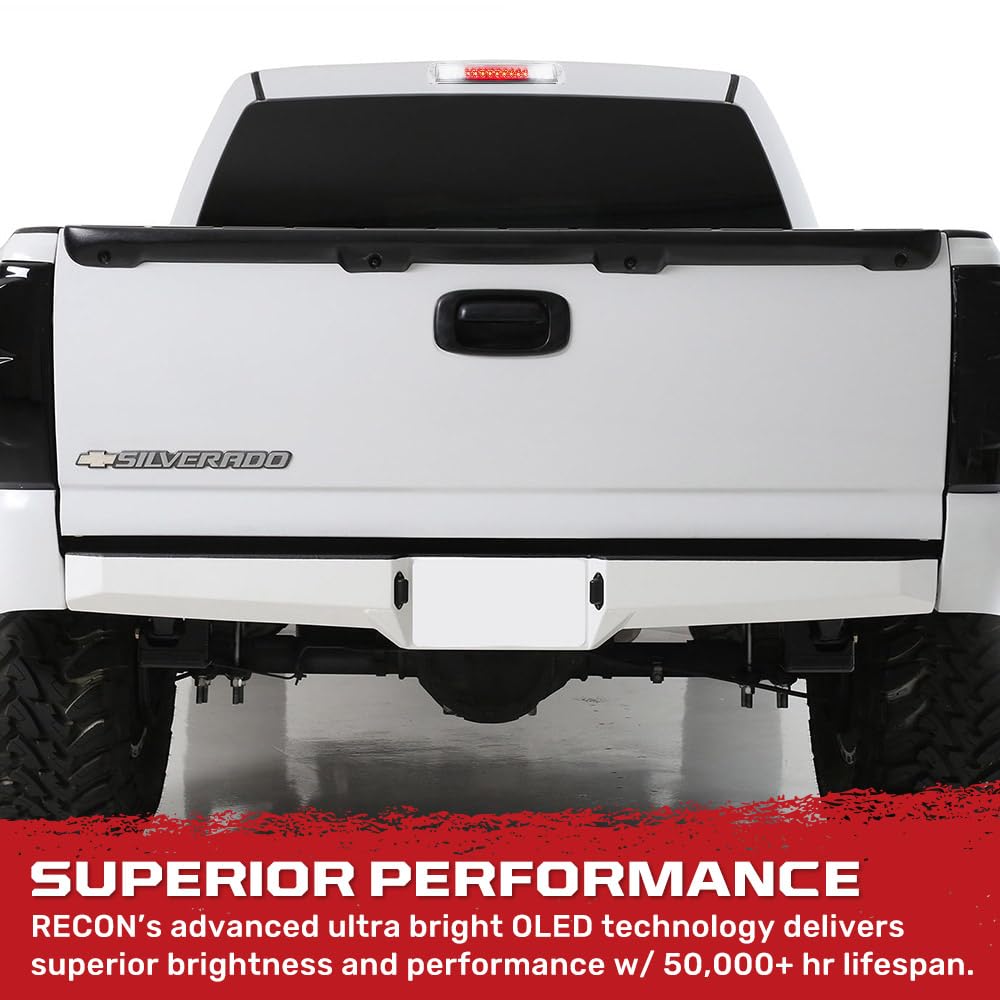 RECON Clear 3rd Brake Light Kit with Red & White LED Lights - Compatible with 1999-2006 GMC Sierra & Chevy Silverado 1500/2500/3500 Models - Clear Lens for Enhanced Visibility & Style - Perfect for Truck Upgrades & Nighttime Safety