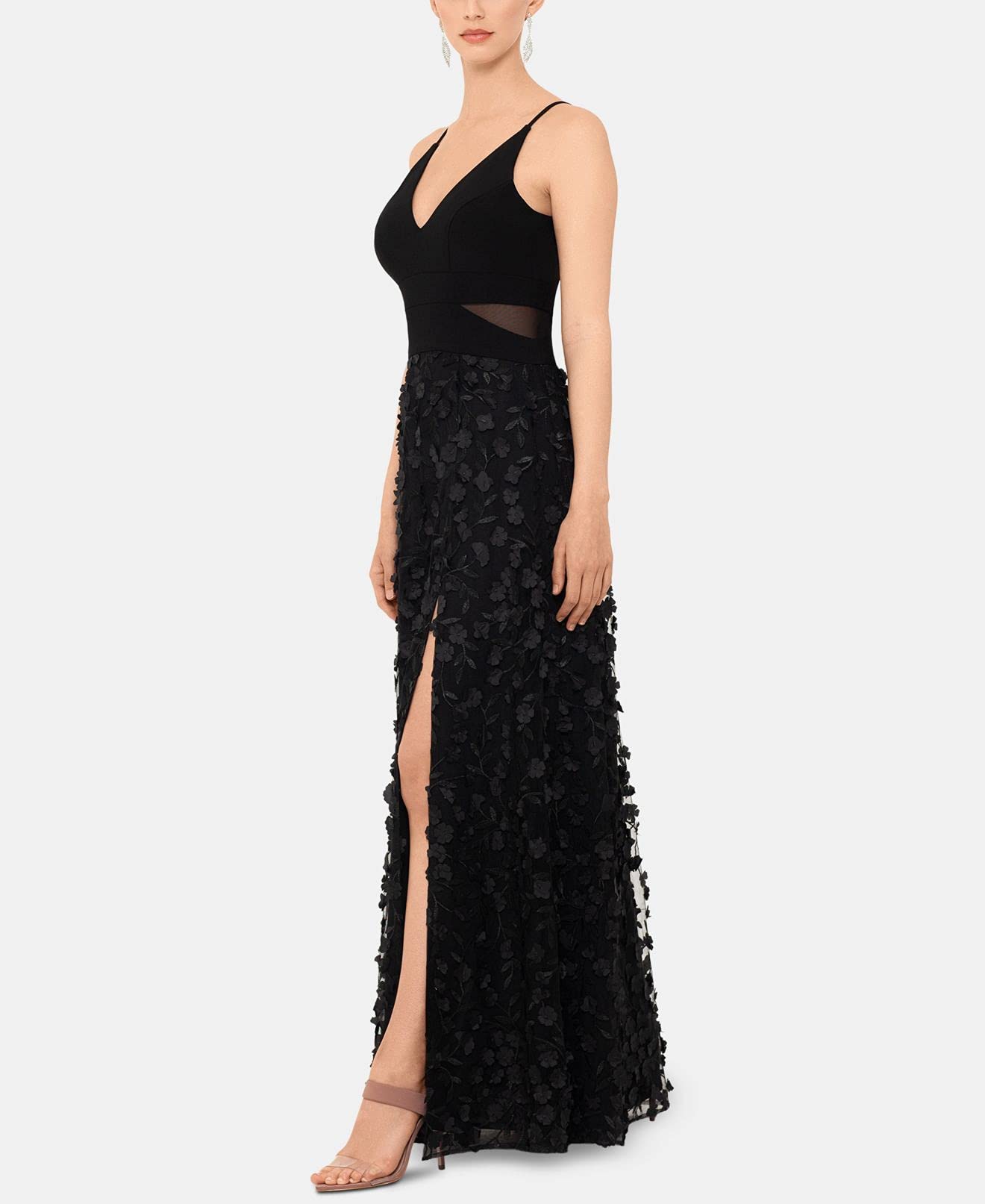 Xscape Women's Mesh Floral Evening Dress Black Size 4 - Elegant Cocktail Party Gown for Formal Events, Weddings & Night Out