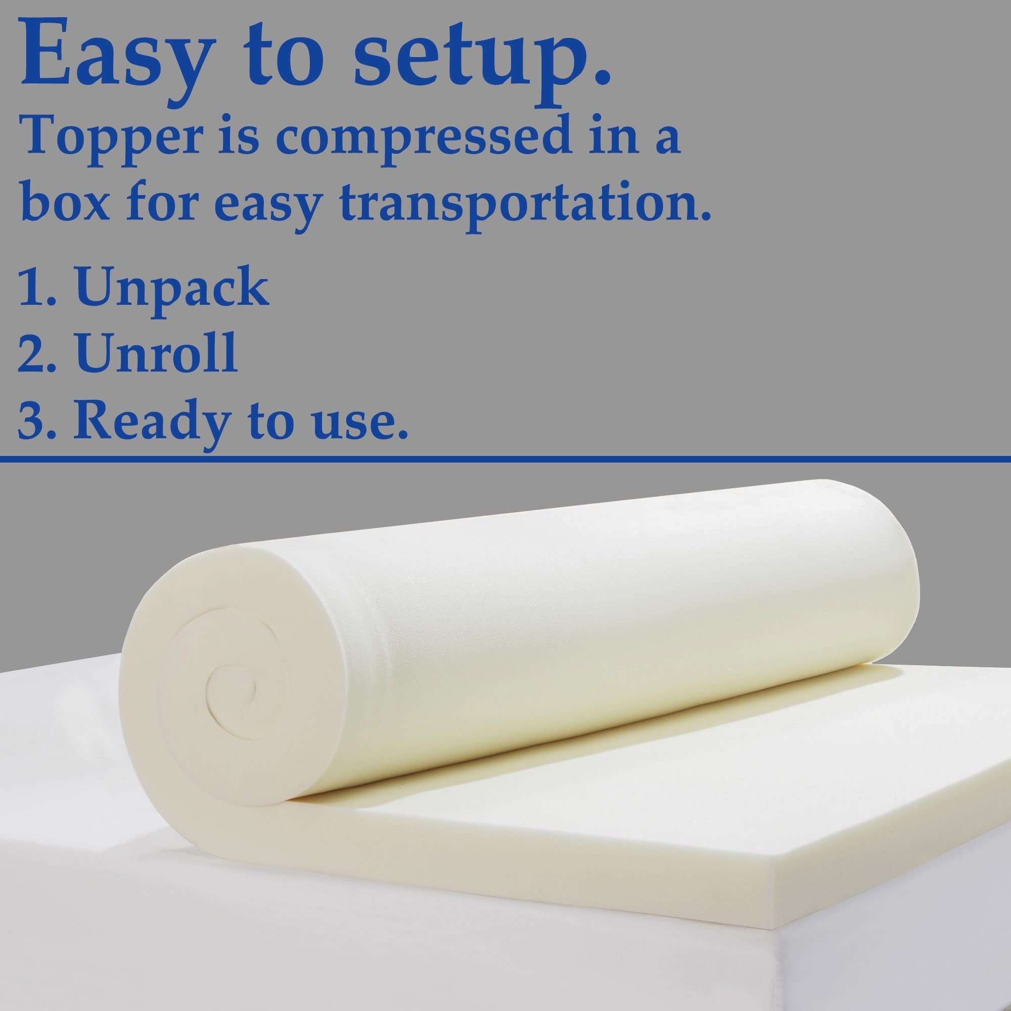 Onetan 2-Inch High Density Gel Memory Foam Mattress Topper for Queen Size Bed - Cooling Pressure Relief & Extra Comfort for Side Sleepers, Back Pain Relief, Guest Room & Dorm Use