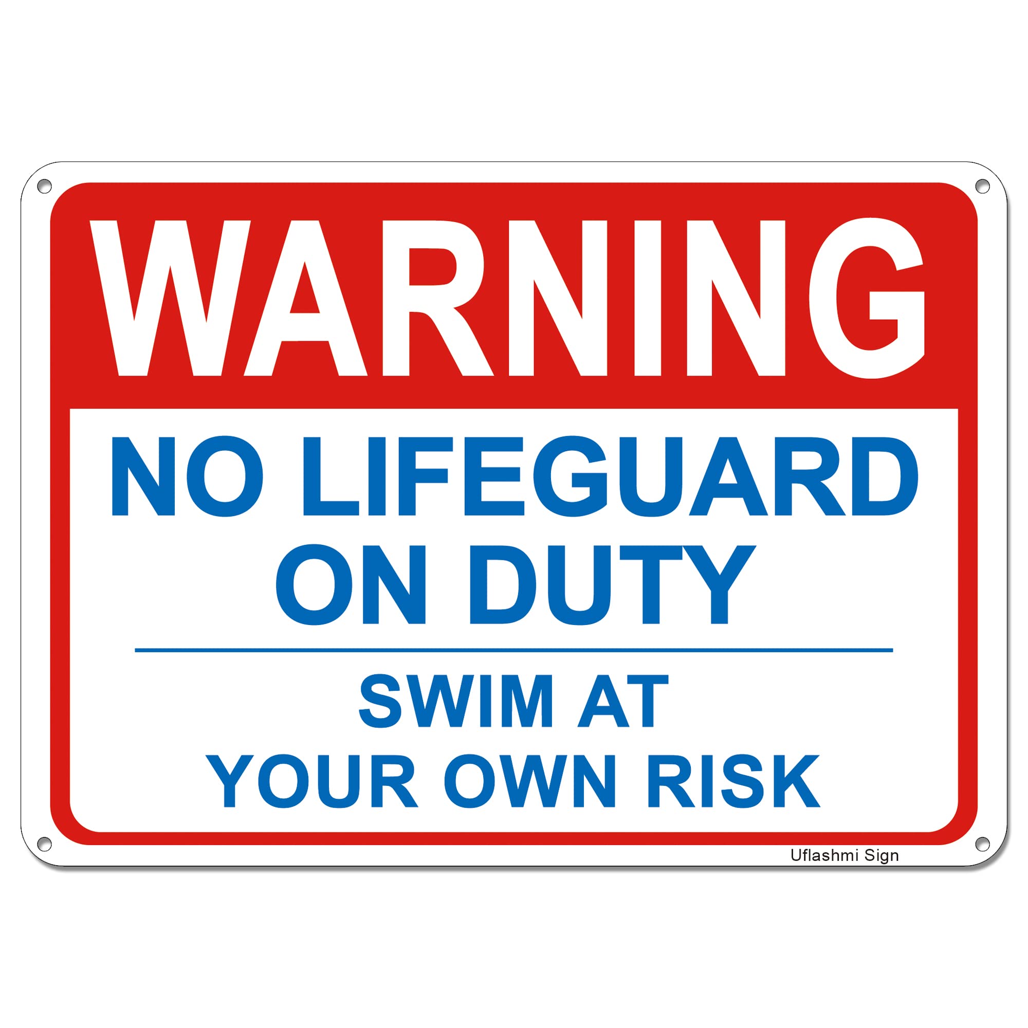 Uflashmi 10x14 Inch Metal 'No Lifeguard On Duty - Swim at Your Own Risk' Warning Sign for Outdoor Pools - Durable Safety Signage for Backyard, Public & Community Pools