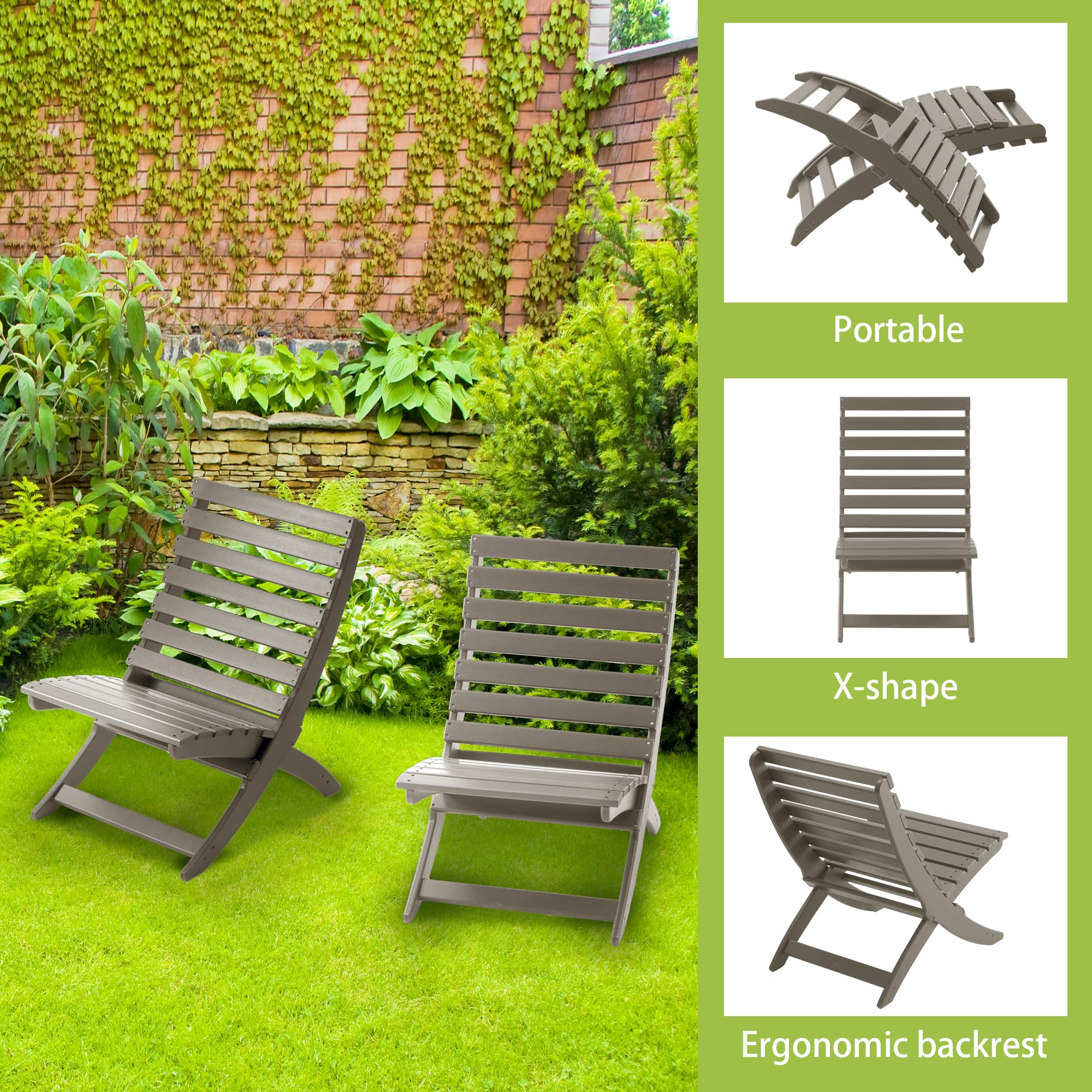 **Adirondack Xavier Chair - Heavy Duty HDPE All-Weather Folding Outdoor Chairs (Set of 2, Brown) - Supports 350 lbs - Perfect for Beach, Pool, Camping, Fishing, Patio & Lawn Use**