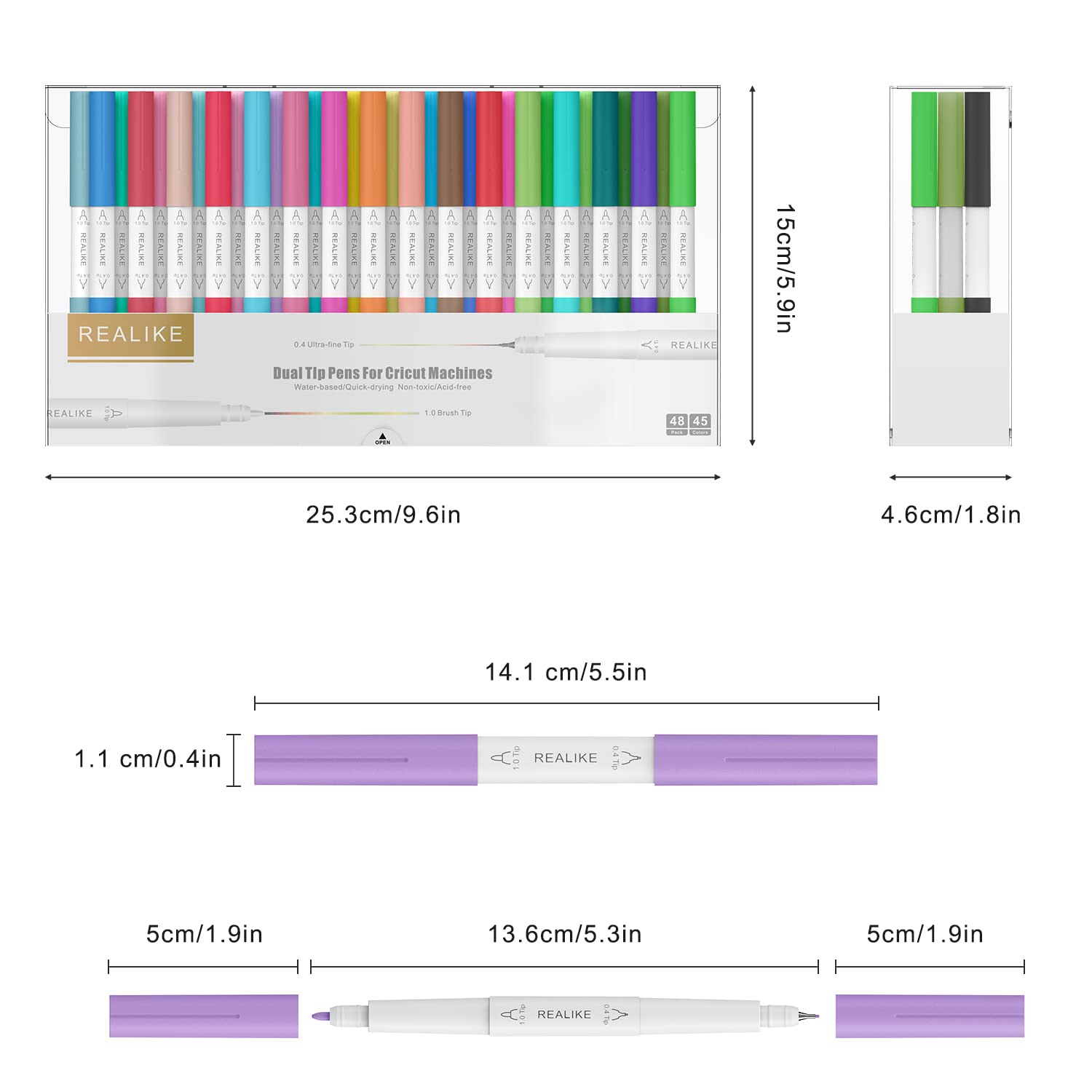 REALIKE 48-Pack Dual Tip Marker Pens Set (0.4mm & 1.0mm) for Cricut Maker 3/Maker/Explore 3/Air 2/Air - Fine Point Pens for Writing, Drawing, Crafting & DIY Projects - Perfect for Vinyl Cutting, Scrapbooking & Card Making
