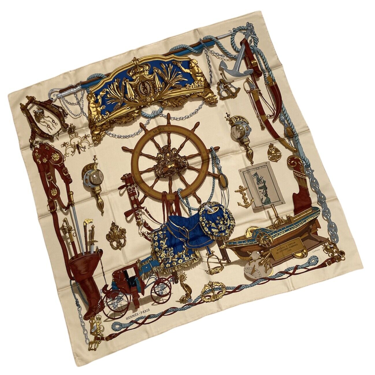 Authentic Hermes Musee Museum Vintage 90cm Silk Scarf - Rare Collectible Luxury Scarf for Women, Perfect for Gift, Fashion Accessory & Home Decor
