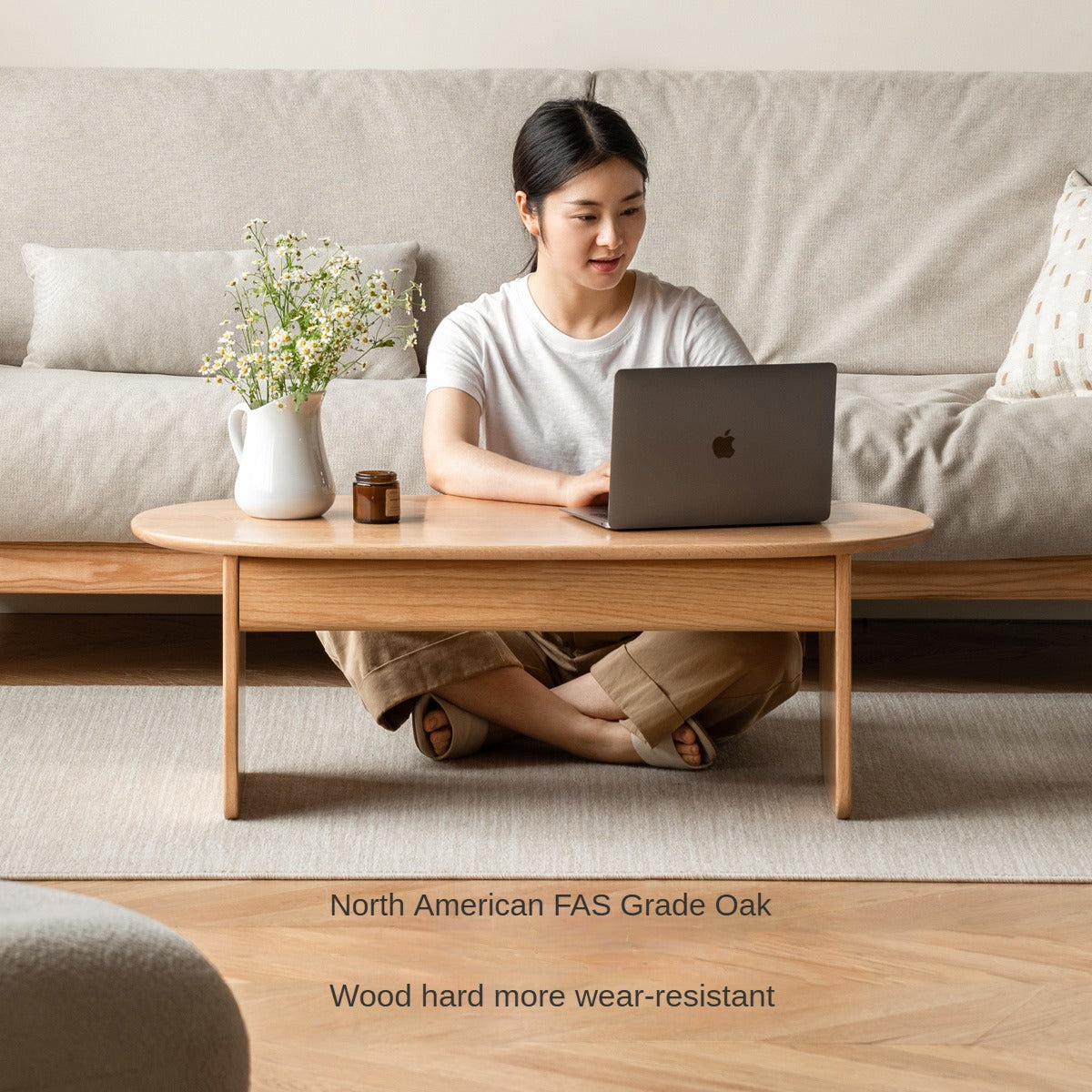 Solid Oak Wood Coffee Table with Storage - Rustic Living Room Furniture for Home Decor, Books, and Remote Control Organization