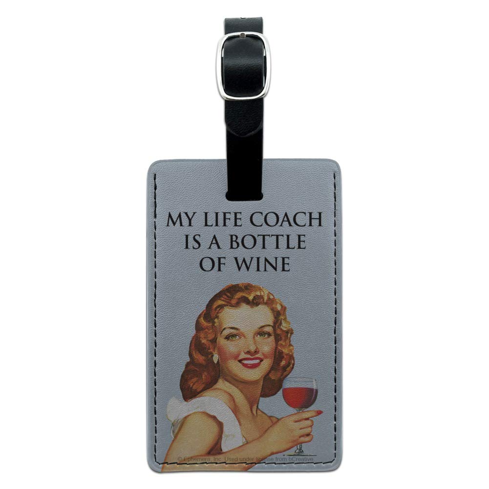 Funny Wine Lover Luggage Tag - Leather Rectangle ID Card Holder for Suitcases & Bags | Perfect for Travel, Gifts & Wine Enthusiasts