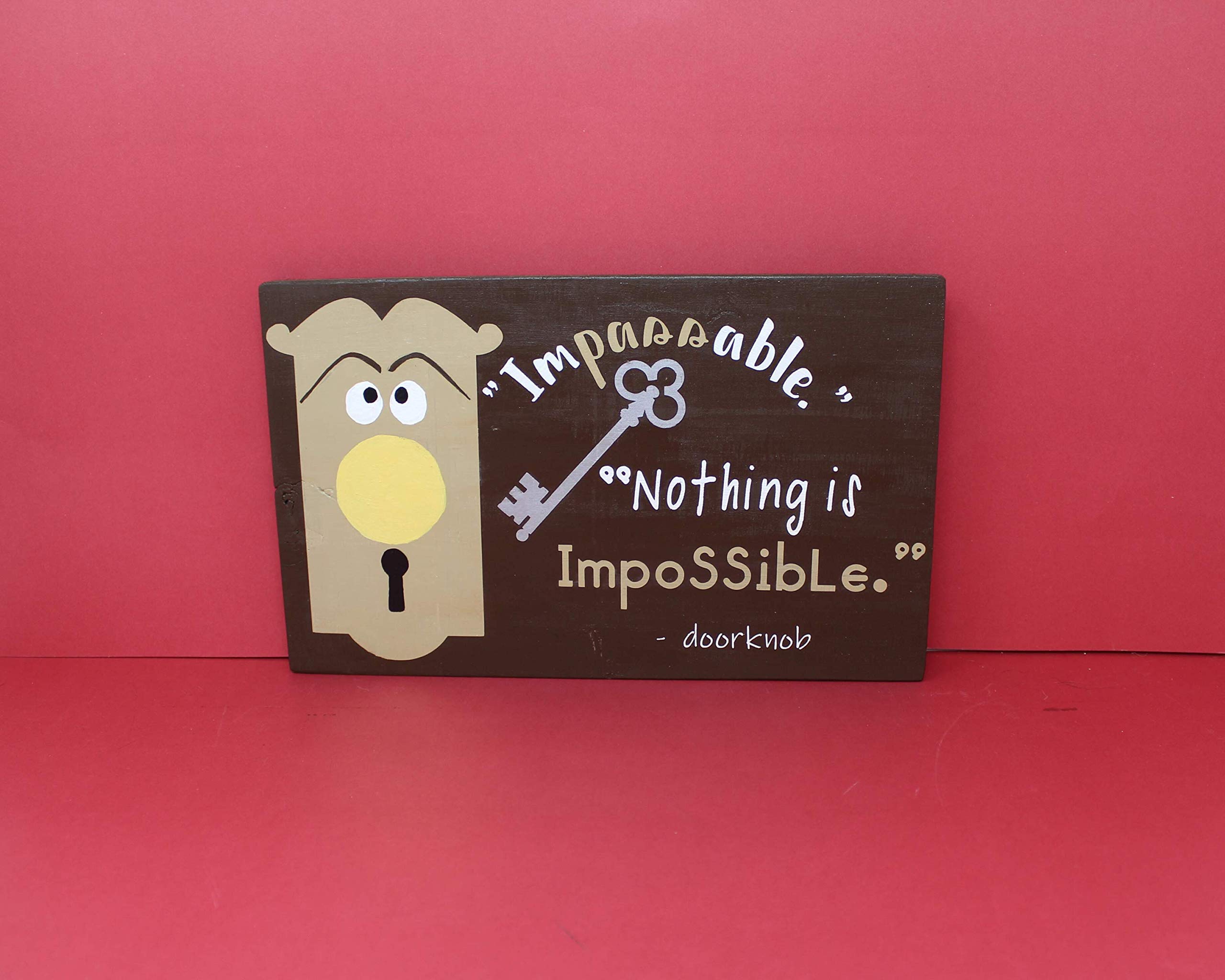 Alice in Wonderland 'Nothing is Impossible' Doorknob Quote Sign - Inspirational Wall Hanging for Kids Room & Nursery Decor - Perfect for Baby Shower Gifts & Children's Bedroom Motivation