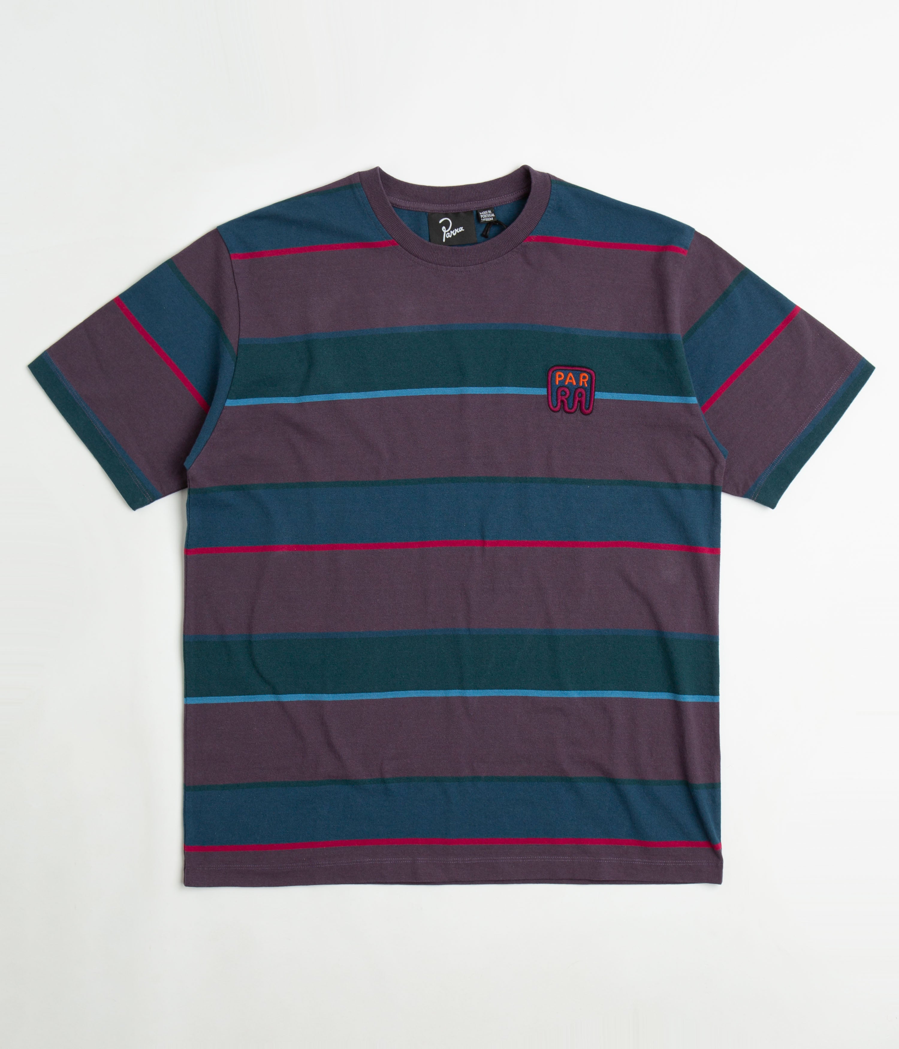 Parra Fast Food Logo Striped T-Shirt in Aubergine - Stylish Casual Wear for Street Fashion & Everyday Outfits