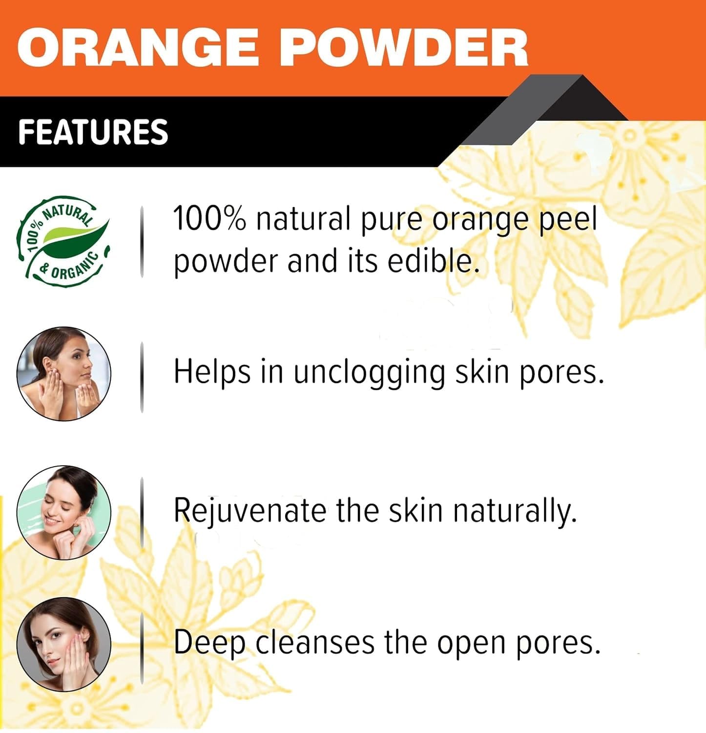 Organic Orange Peel Powder for Oily Skin & Glowing Complexion | 100% Pure Vitamin C Rich Santra Chilka Powder | Natural Skin Brightener & Oil Control | DIY Face Masks, Scrubs & Beauty Recipes (100g, Pack of 1)
