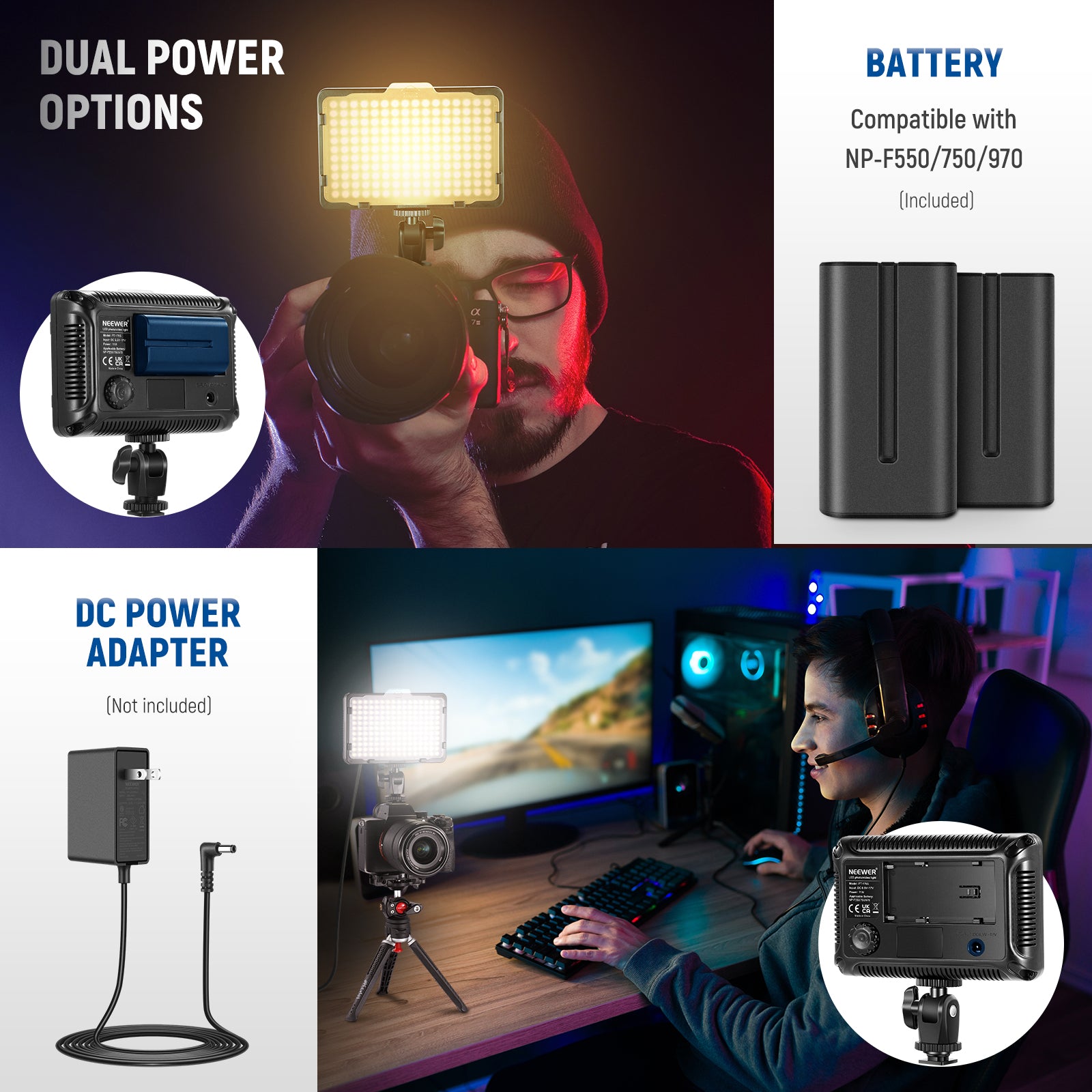 NEEWER Dimmable 176 LED Video Light Kit with Adjustable Brightness for Photography, Videography, and Studio Lighting